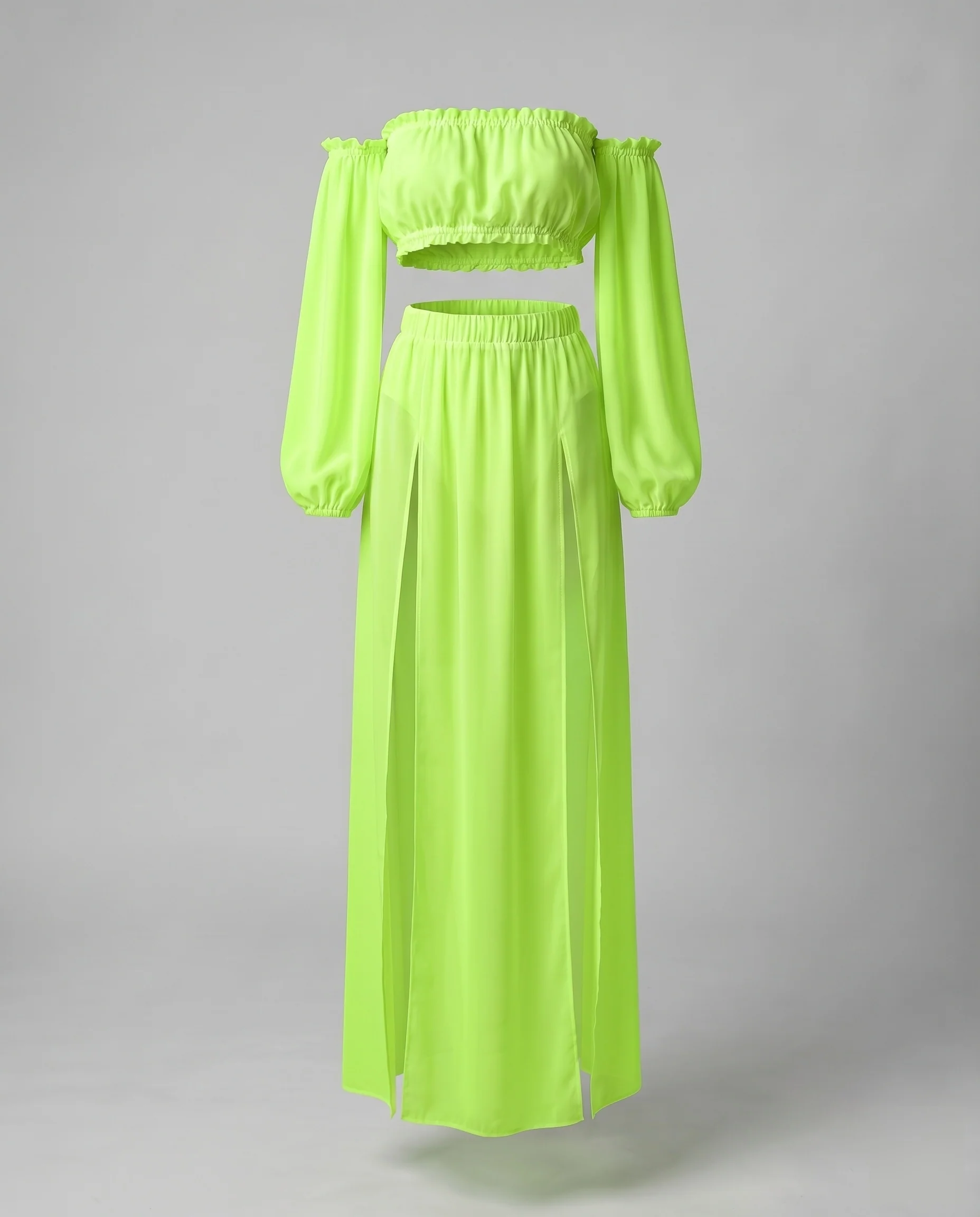 Damen Chiffon-Zweiteiler Carmen-Oberteil Beinschlitze - Image 14