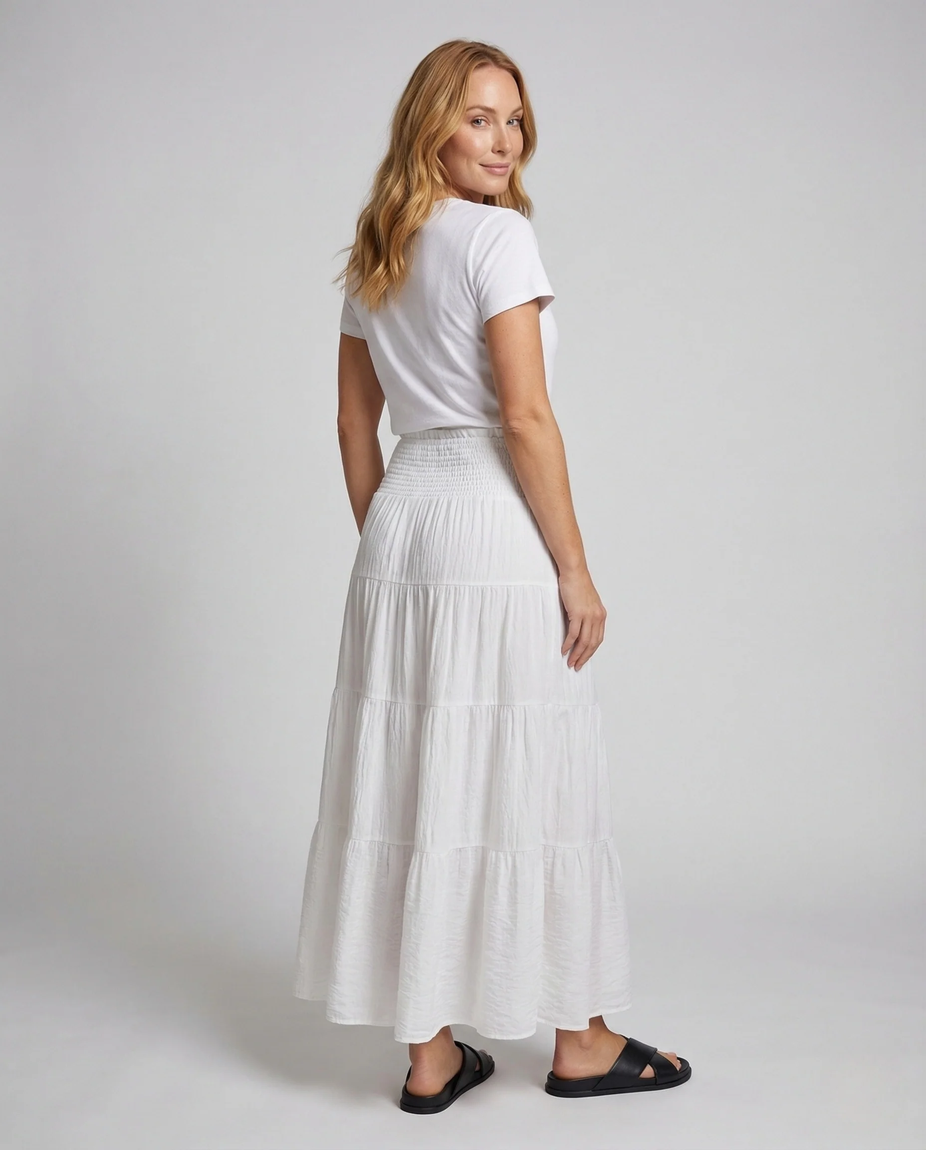 Damen Maxirock Crêpe Stufenvolant Elastischer Bund - Image 4