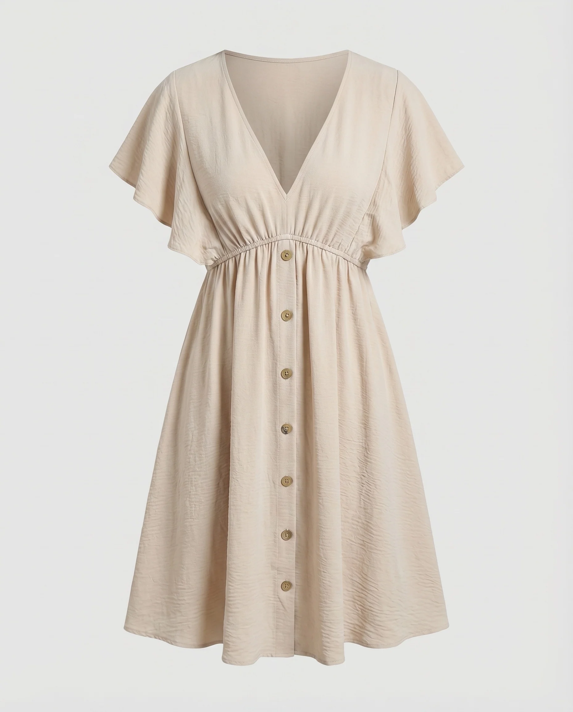 Damen A-Linien-Sommerkleid Unterbrust-Raffung Knopfleiste V-Ausschnitt - Image 5