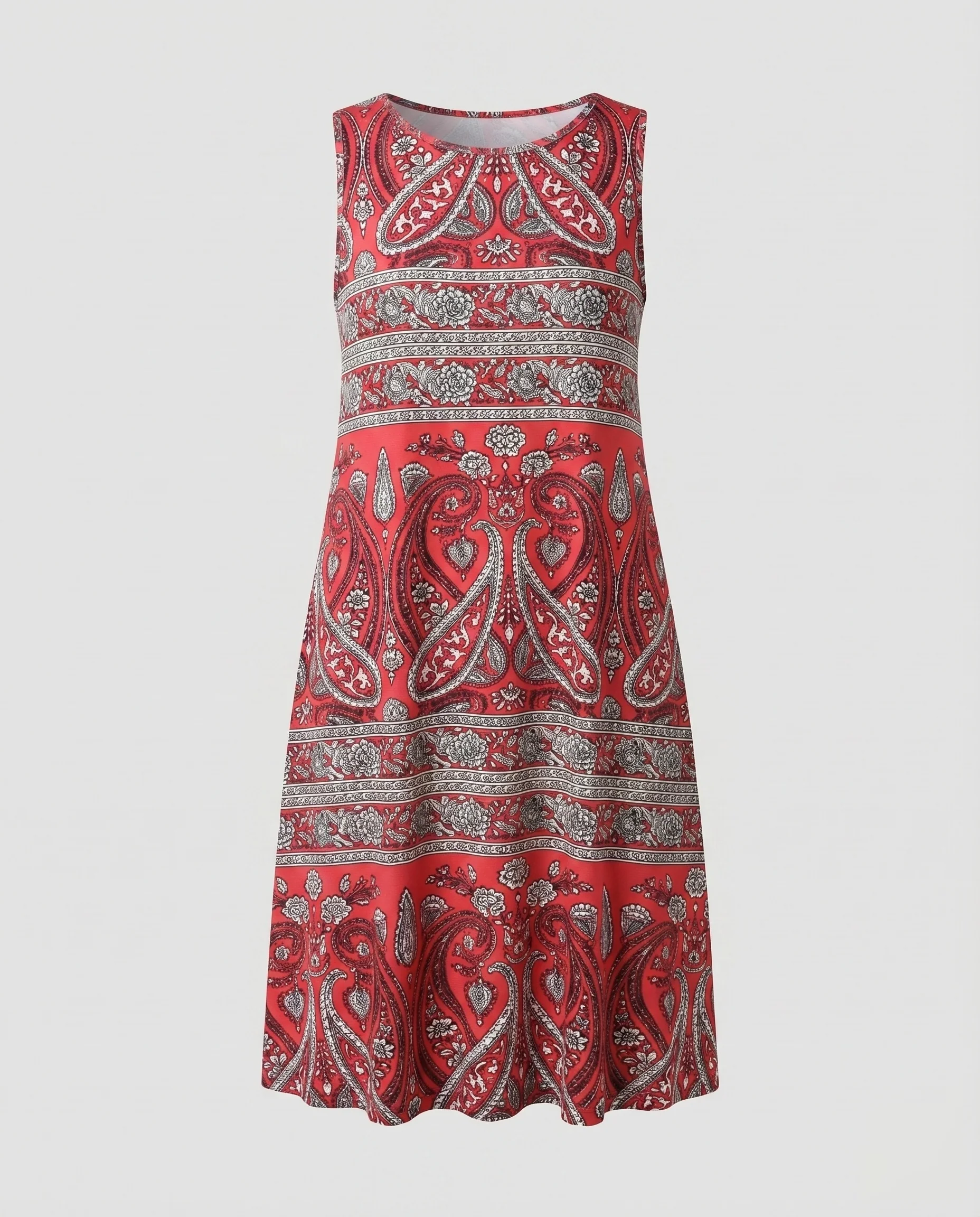 Damen Ärmelloses Midikleid Schwingende A-Linie Viskose - Image 14