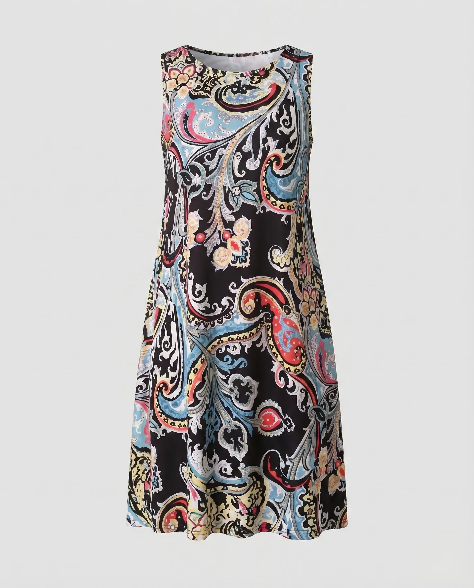 Damen Ärmelloses Midikleid Schwingende A-Linie Viskose - Image 9