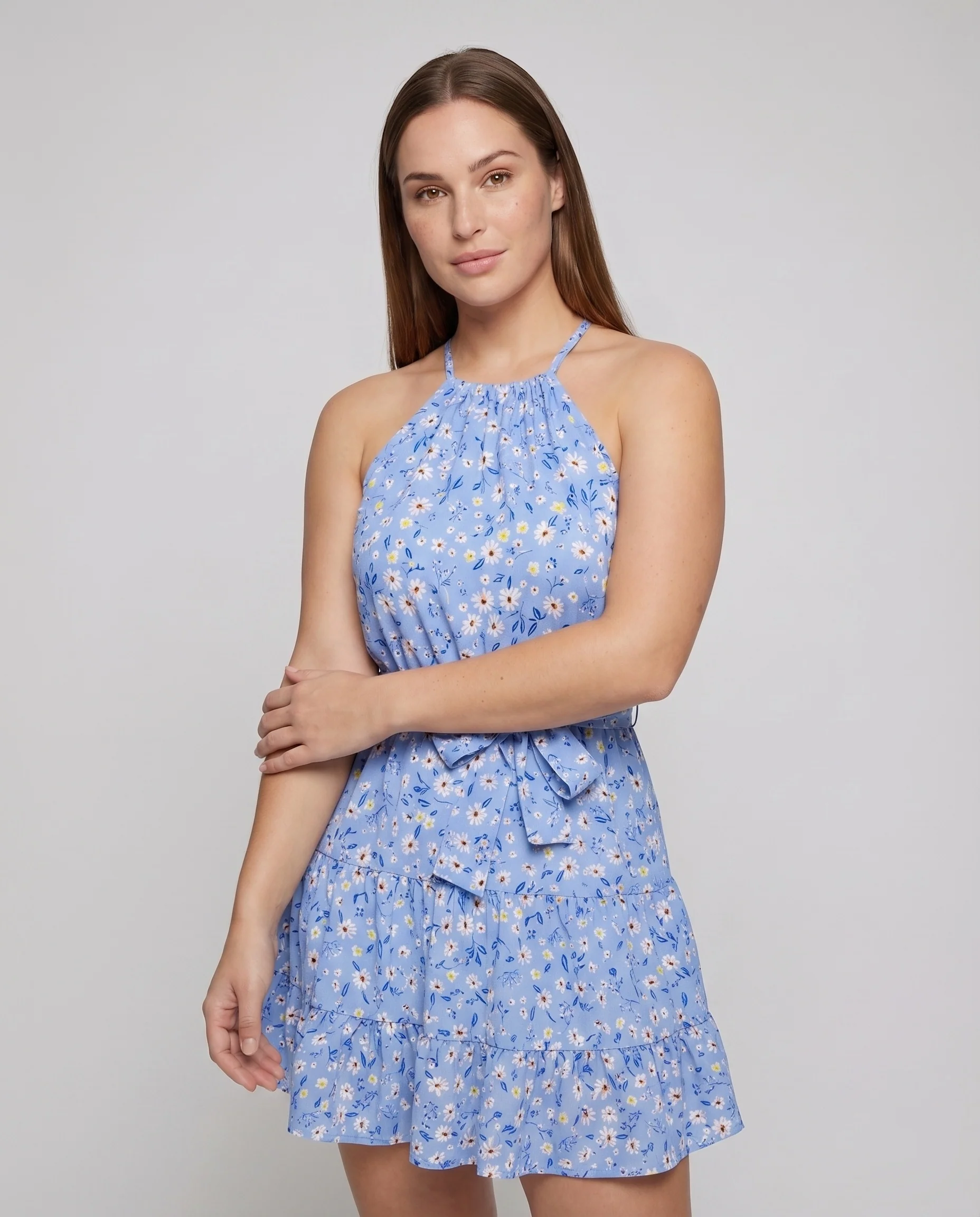 Damen Sommerkleid Halterhals Taillengürtel Ärmellos - Image 2