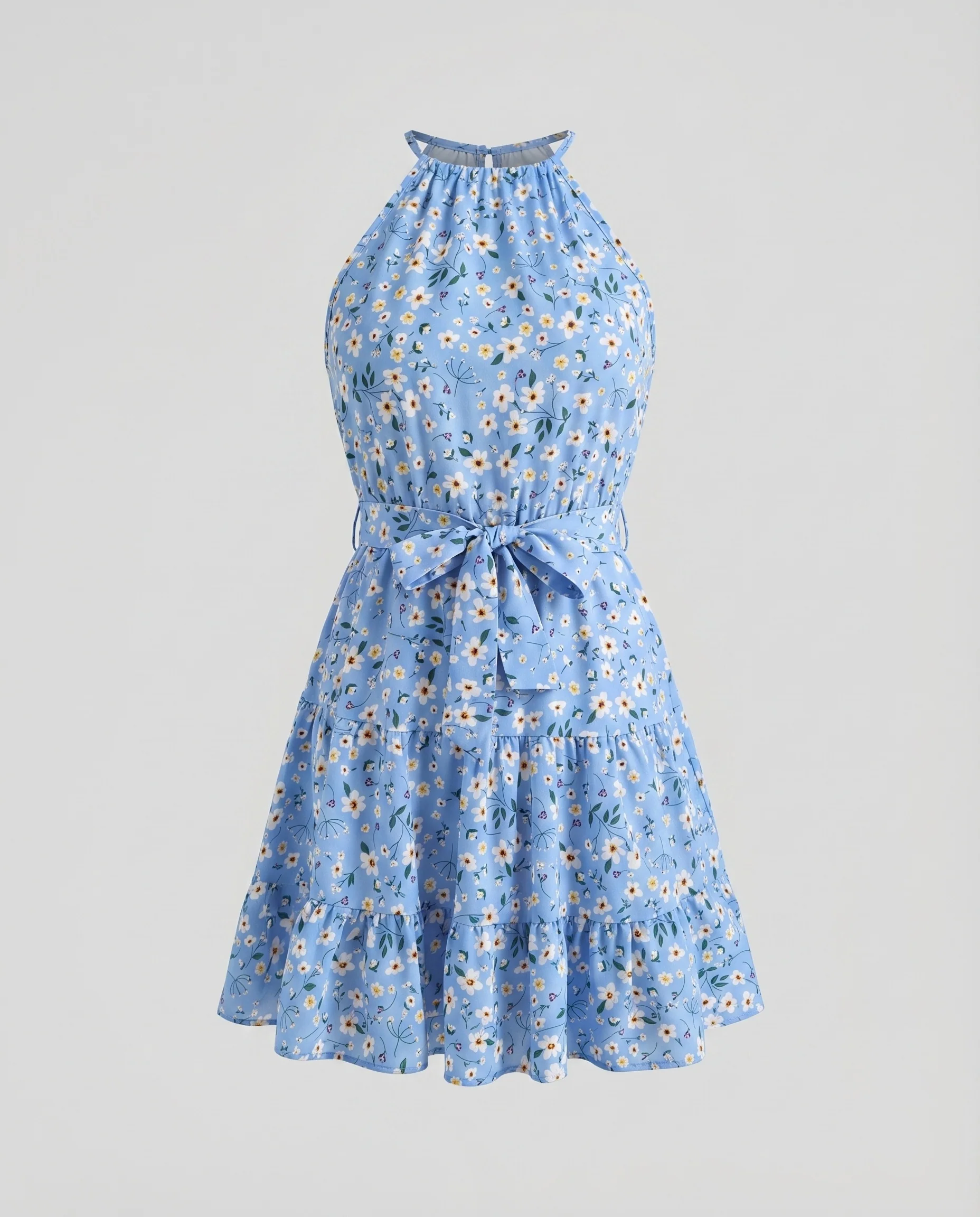 Damen Sommerkleid Halterhals Taillengürtel Ärmellos - Image 5
