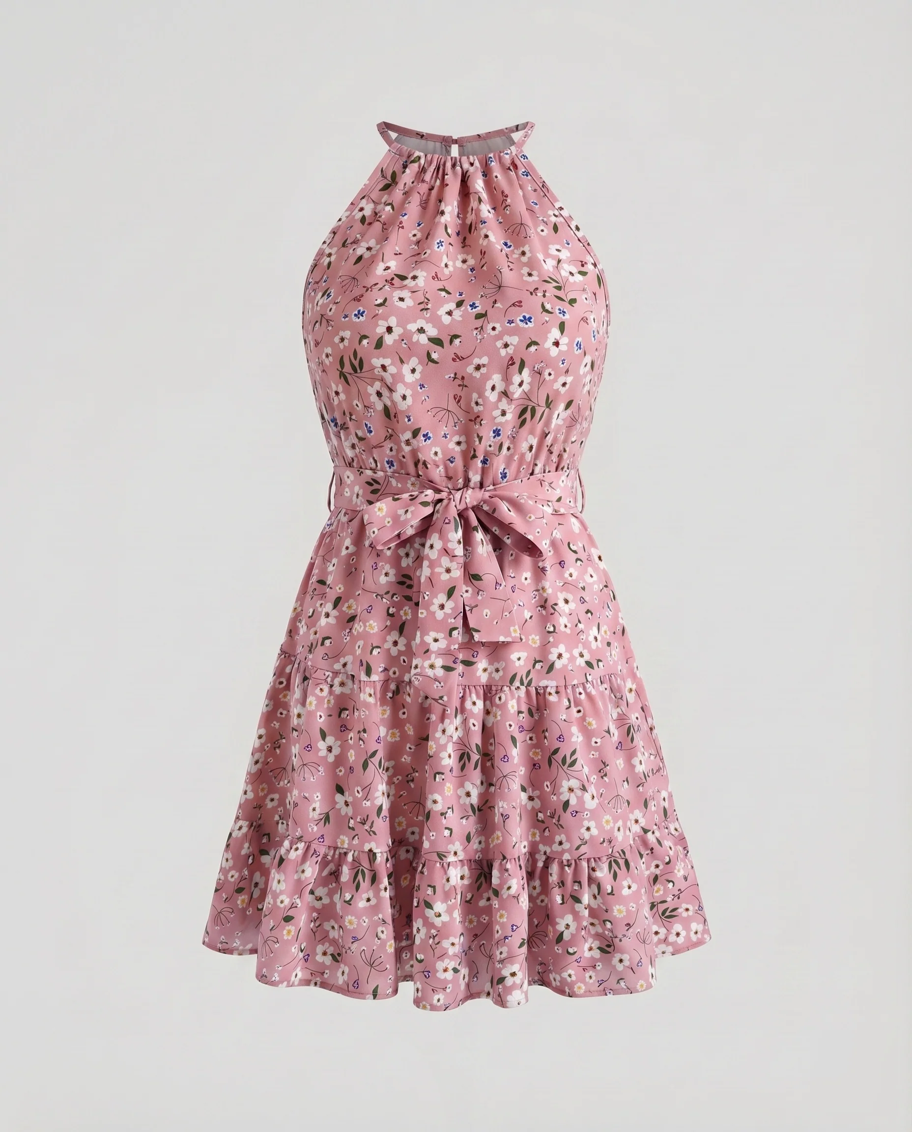 Damen Sommerkleid Halterhals Taillengürtel Ärmellos - Image 6