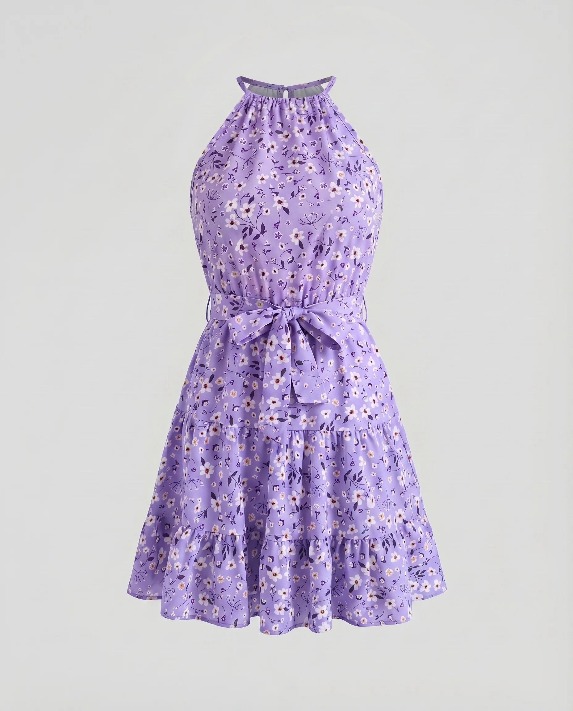 Damen Sommerkleid Halterhals Taillengürtel Ärmellos - Image 7