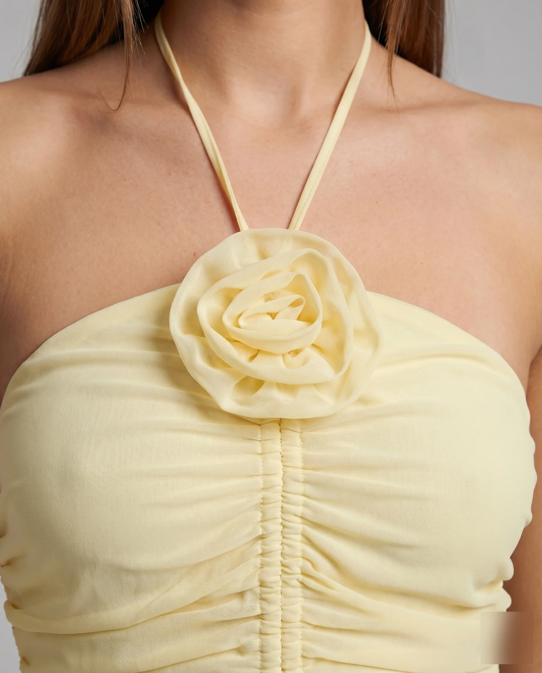 Damen Chiffon-Halterkleid Stufenrock Blütenapplikation Luftig - Image 3