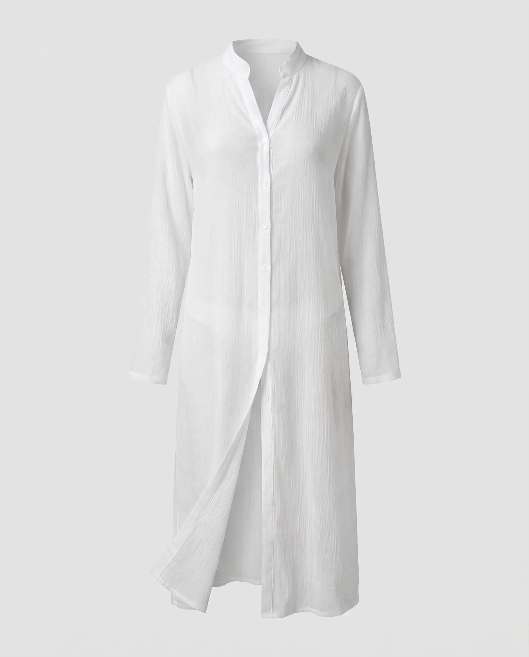 Damen Hemd-Kaftan Baumwollgaze Knopfleiste Beinschlitze - Image 4
