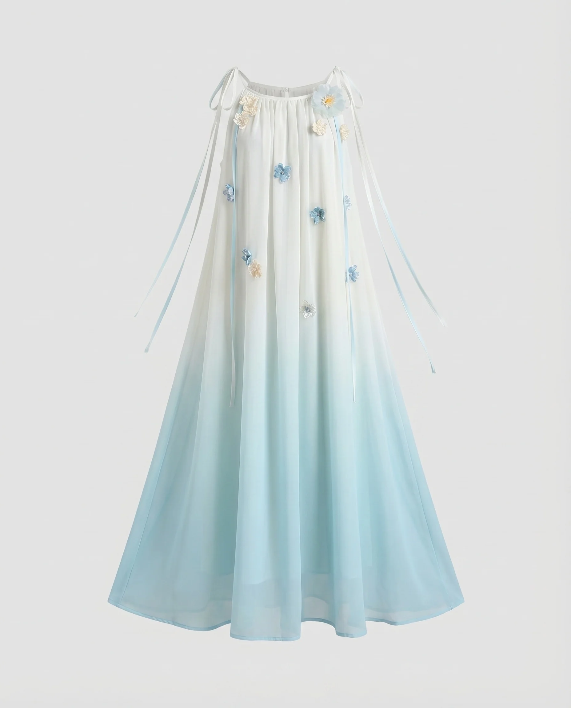 Damen Lagenkleid Blütenapplikationen Transparentes Tülloberteil Luftig - Image 5
