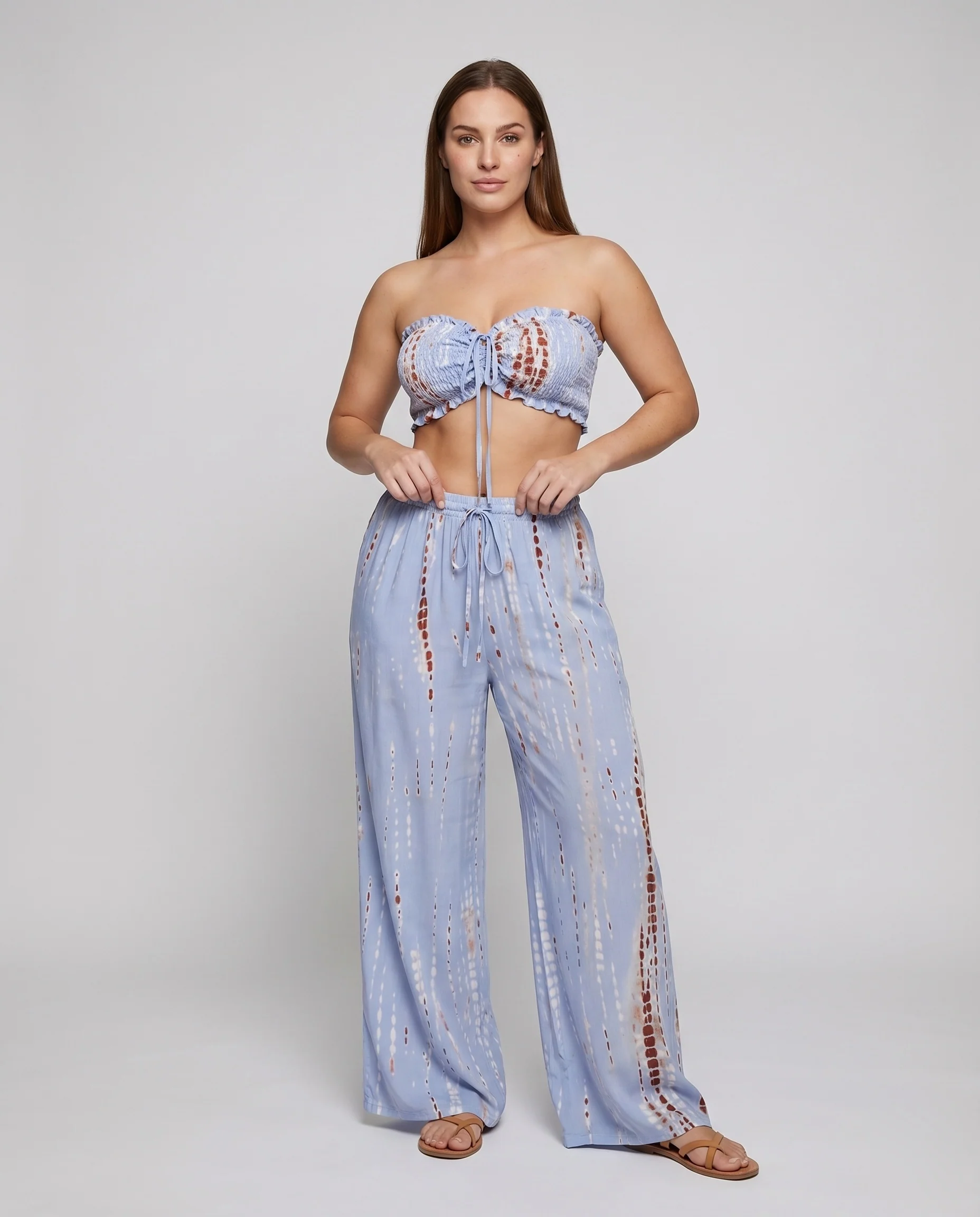 Damen Strandset Bandeau-Oberteil Palazzo-Hose Zweiteilig