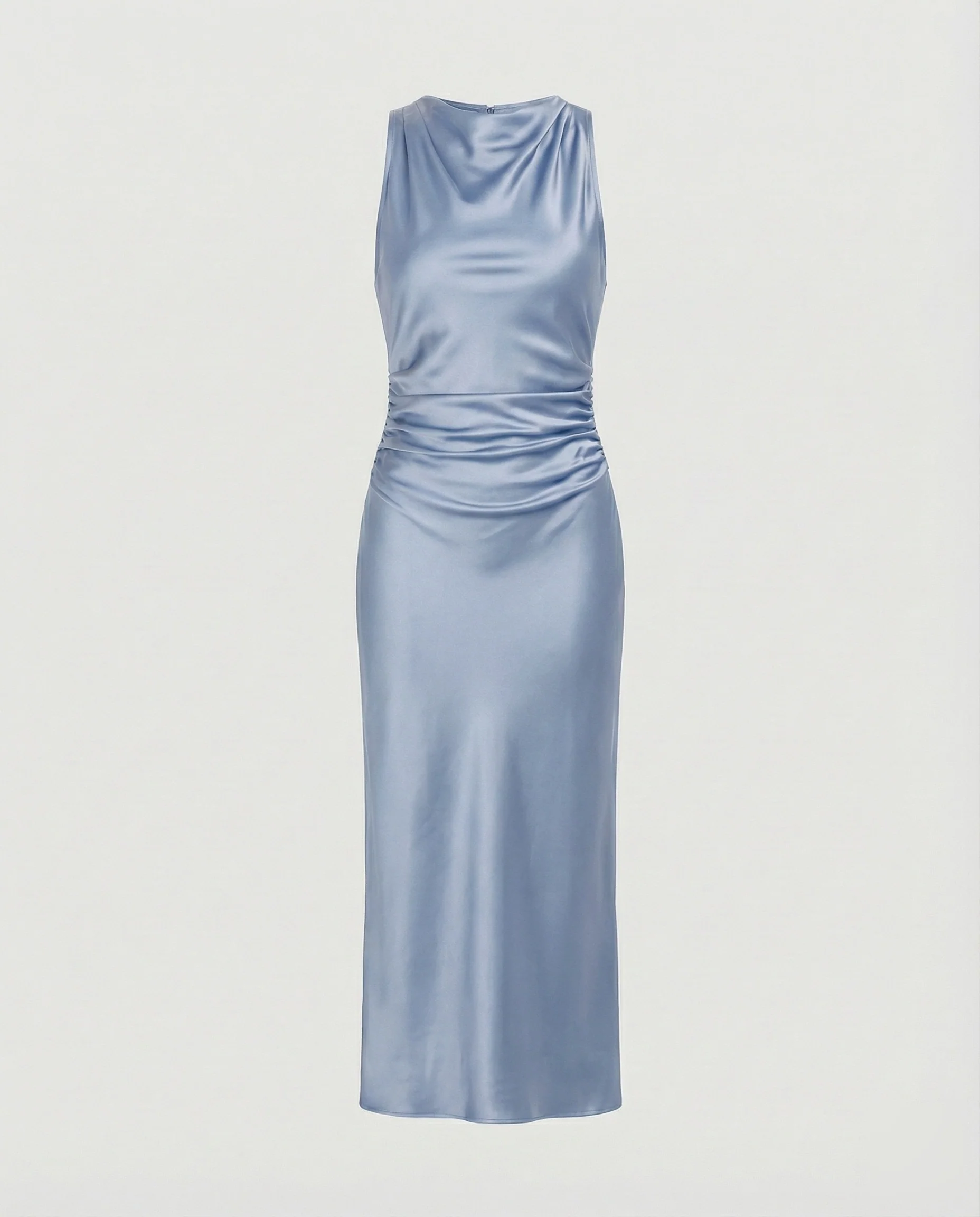 Damen nan Maxikleid in Satinoptik mit Wasserfallkragen, schmaler A-Linie und dezenter Taillendrapierung R&B - Image 19