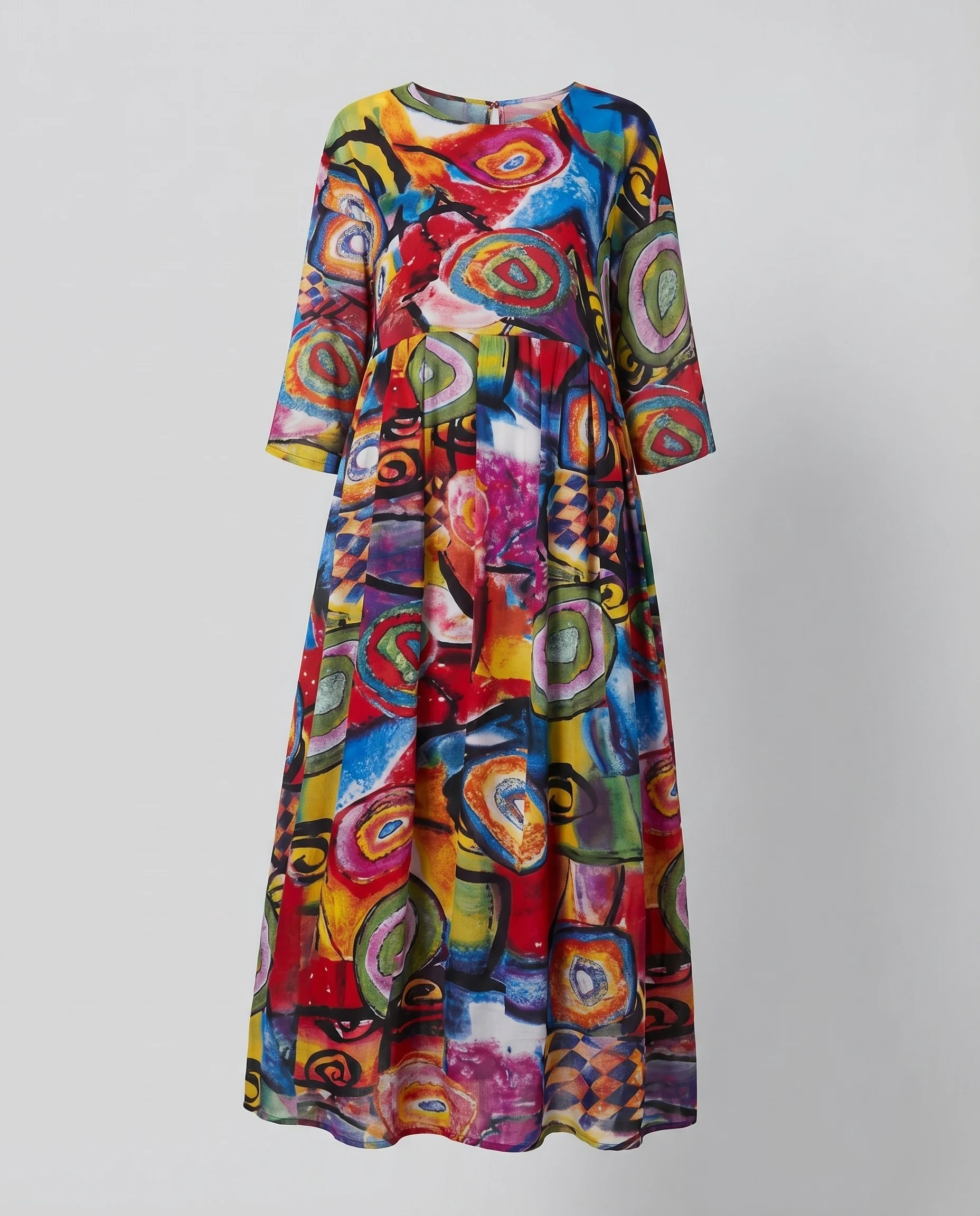 Damen Maxikleid Dreiviertelärmel Locker Rundhalsausschnitt Allover-Print - Image 4