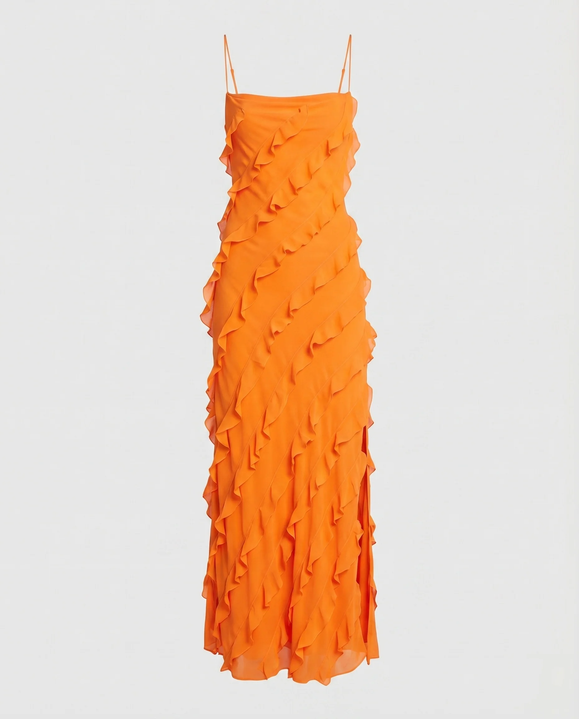 Damen Maxikleid Volantreihen Spaghettiträger Diagonal - Image 5