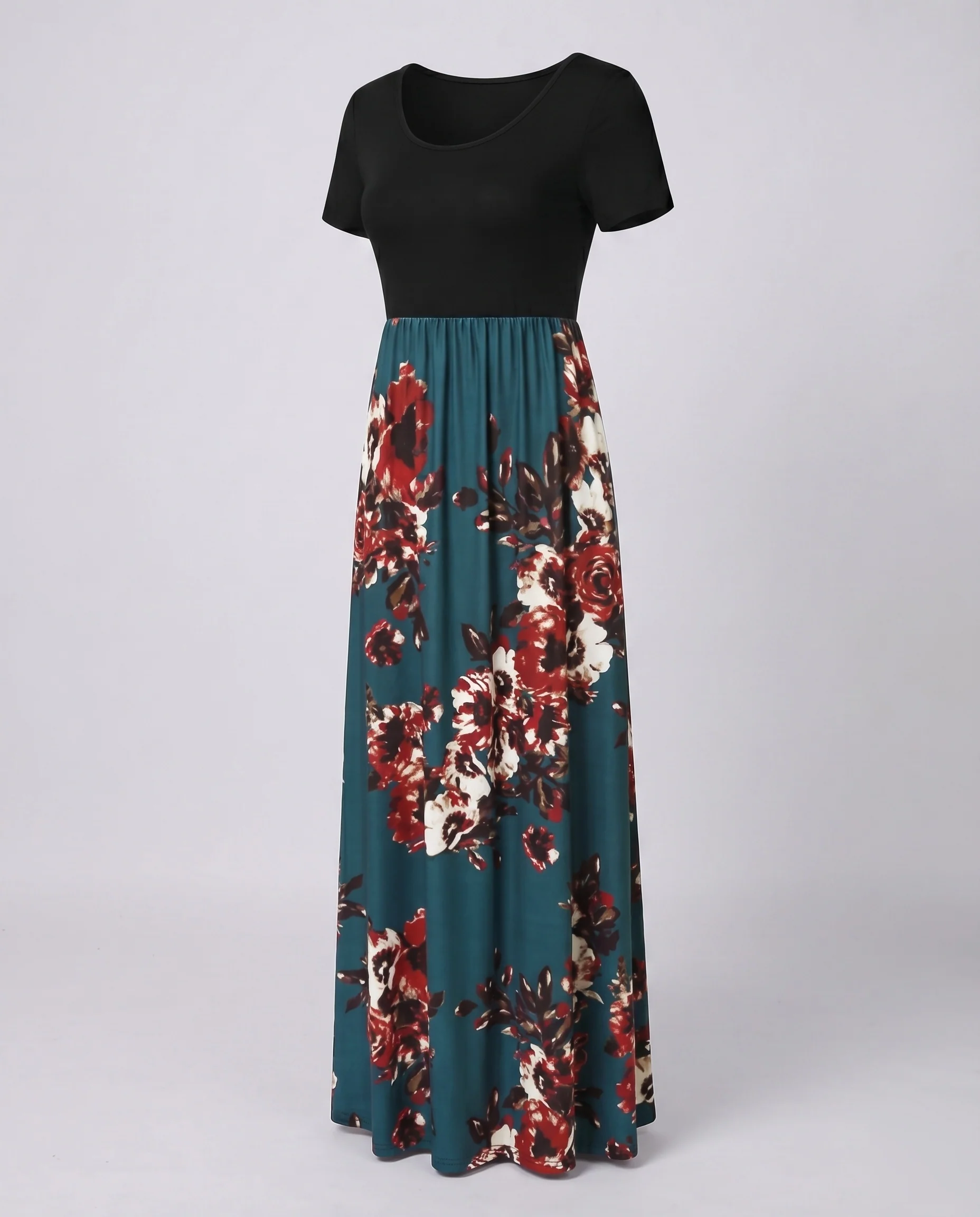 Damen Maxikleid Empire-Taille Zickzackmuster Kontrast-Oberteil - Image 10