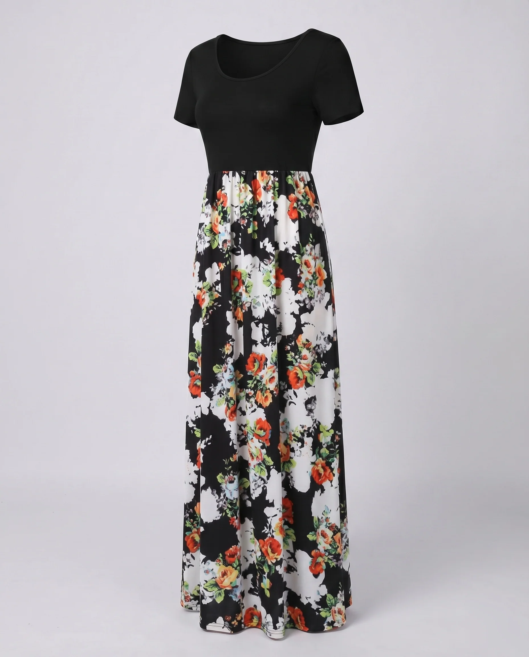 Damen Maxikleid Empire-Taille Zickzackmuster Kontrast-Oberteil - Image 11