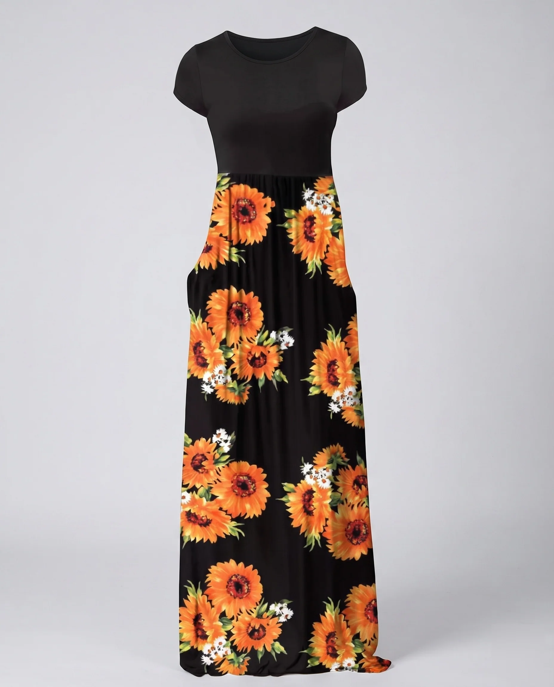 Damen Maxikleid Empire-Taille Zickzackmuster Kontrast-Oberteil - Image 9