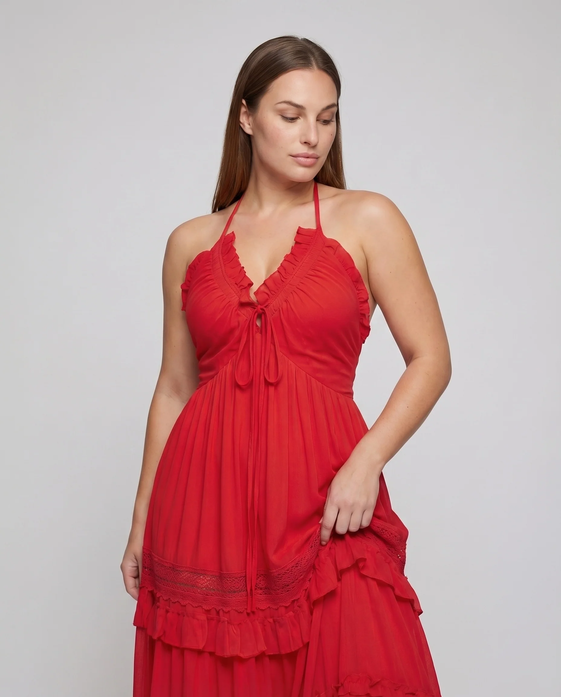 Damen Maxikleid Miederpartie Volant-Tellerrock Rüschendekor - Image 2