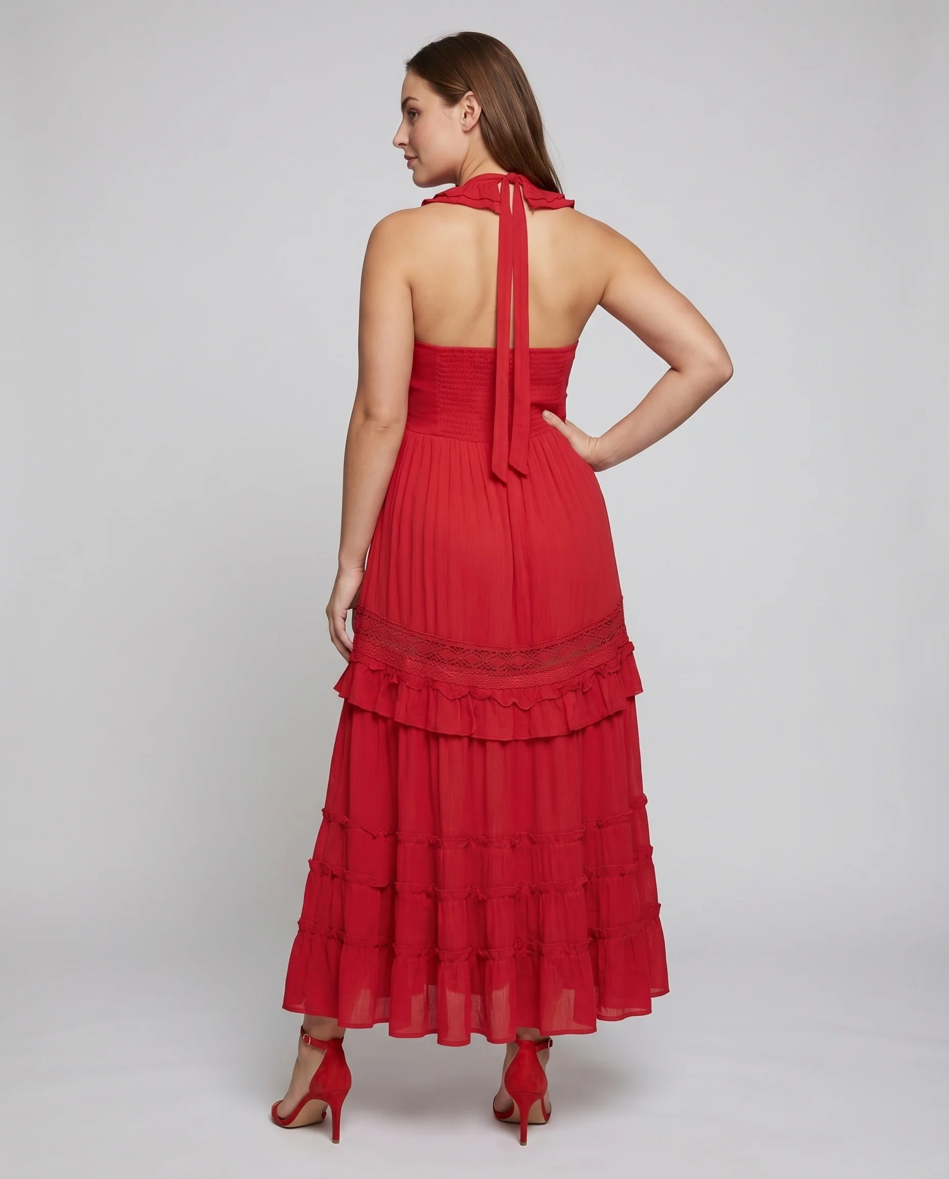 Damen Maxikleid Miederpartie Volant-Tellerrock Rüschendekor - Image 4