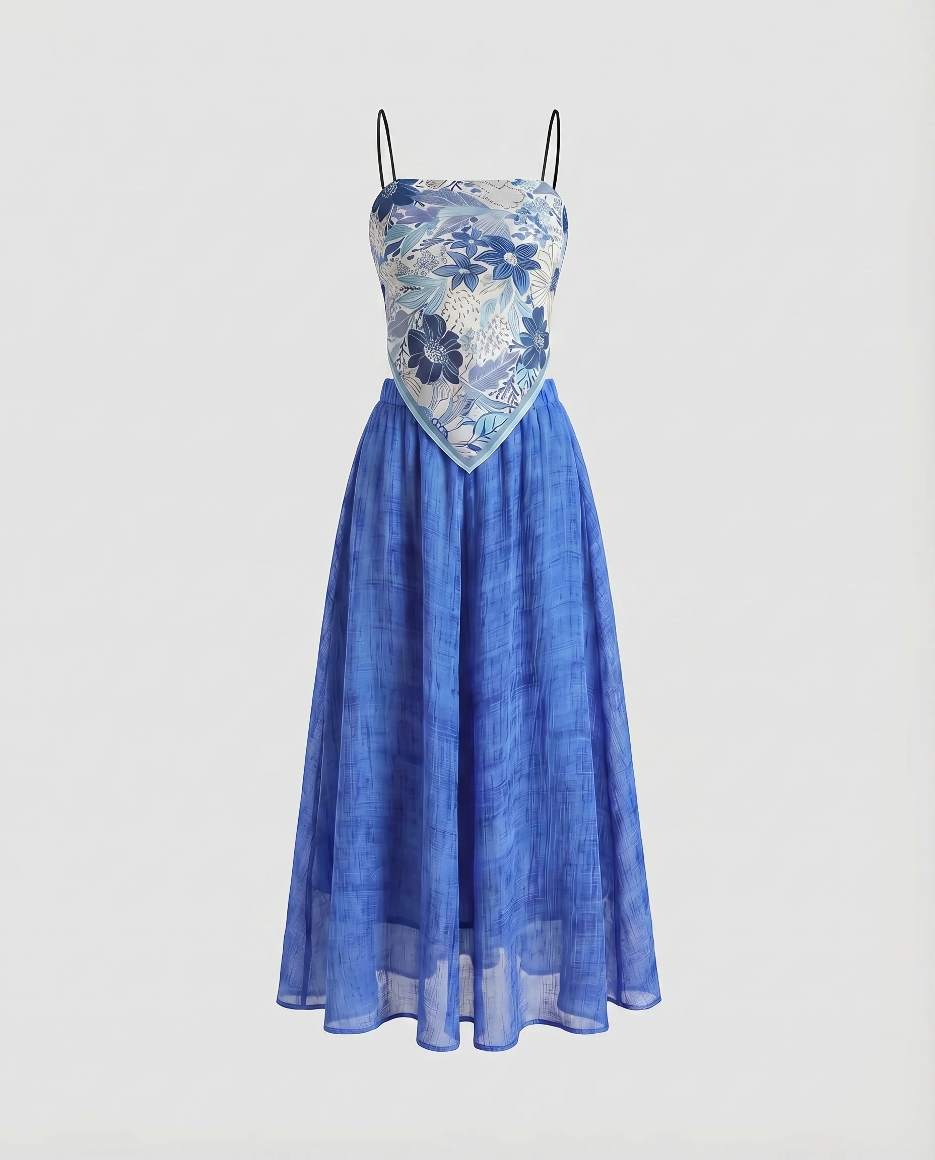 Damen Maxikleid Tuch-Top Spaghettiträger Maxirock - Image 7