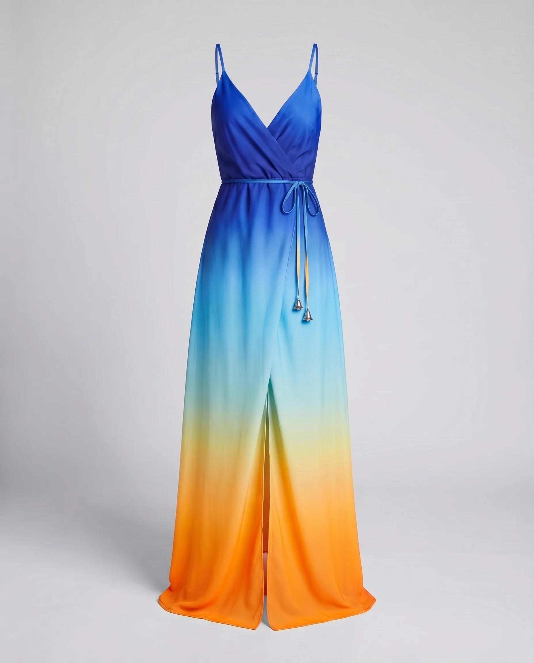 Damen Maxikleid Überkreuztes Bustier Beinschlitz Quasten-Kordel - Image 6