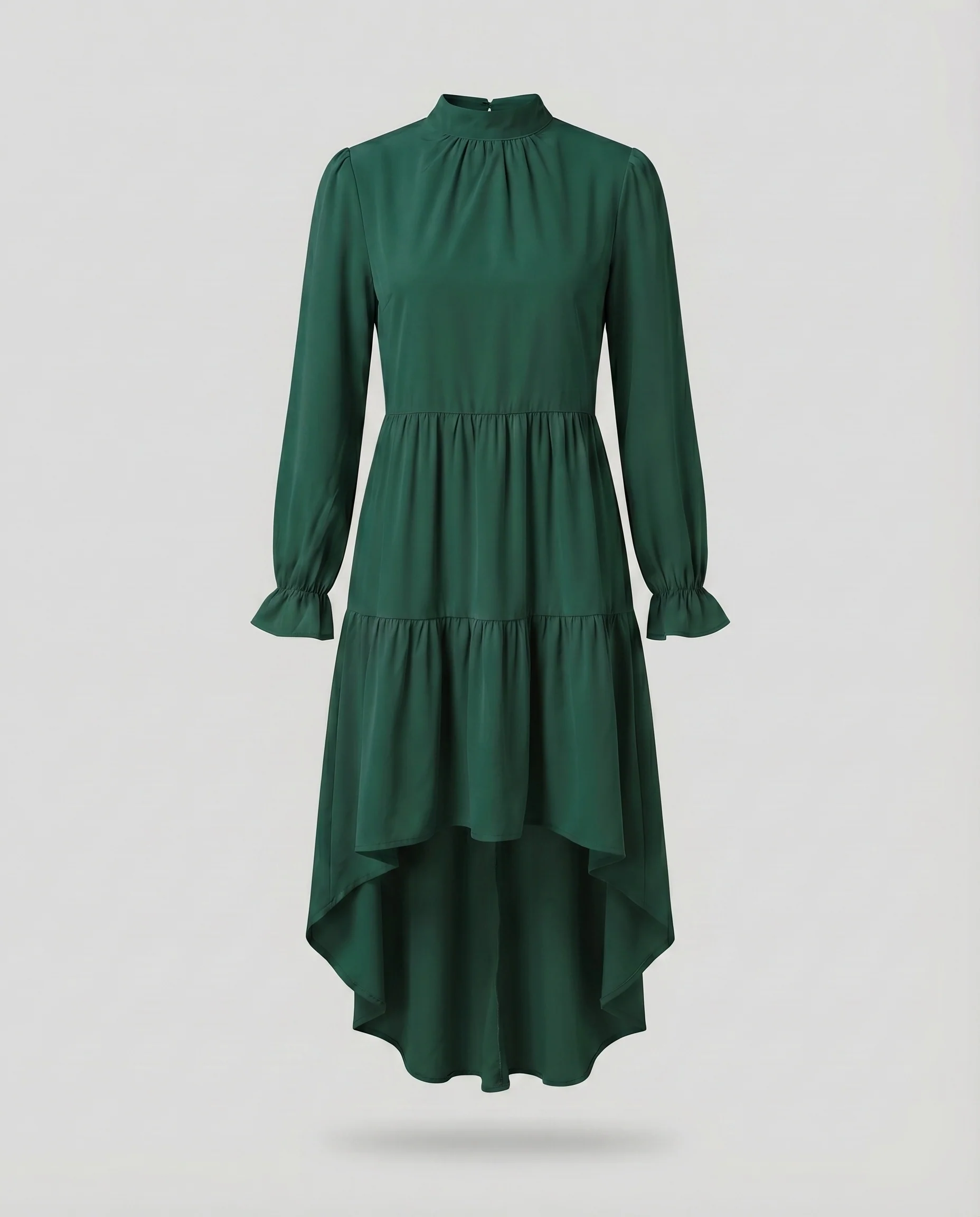 Damen Vokuhila-Kleid Stehkragen Volantstufen Lagen-Optik - Image 7