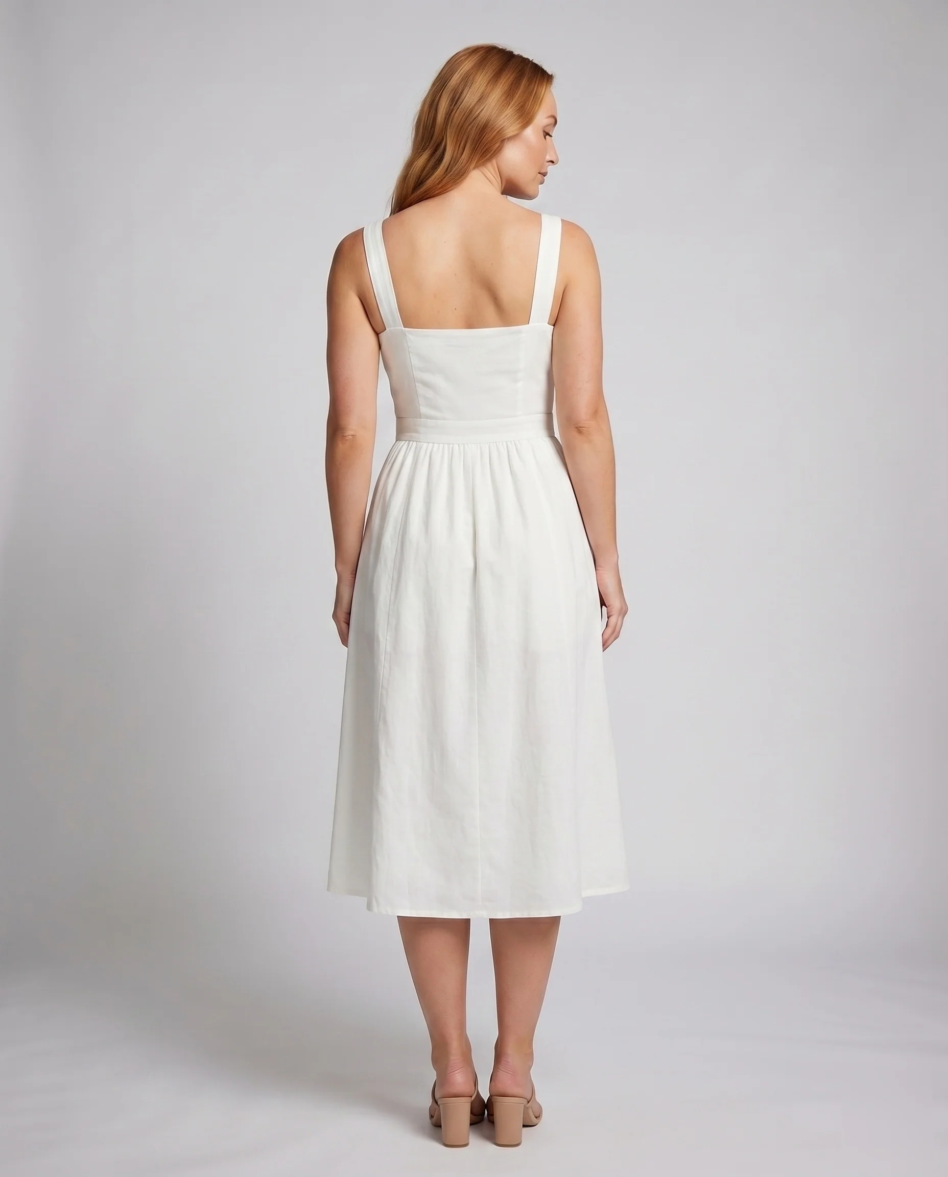 Damen Midikleid Breite Träger Mieder Seitentaschen - Image 4
