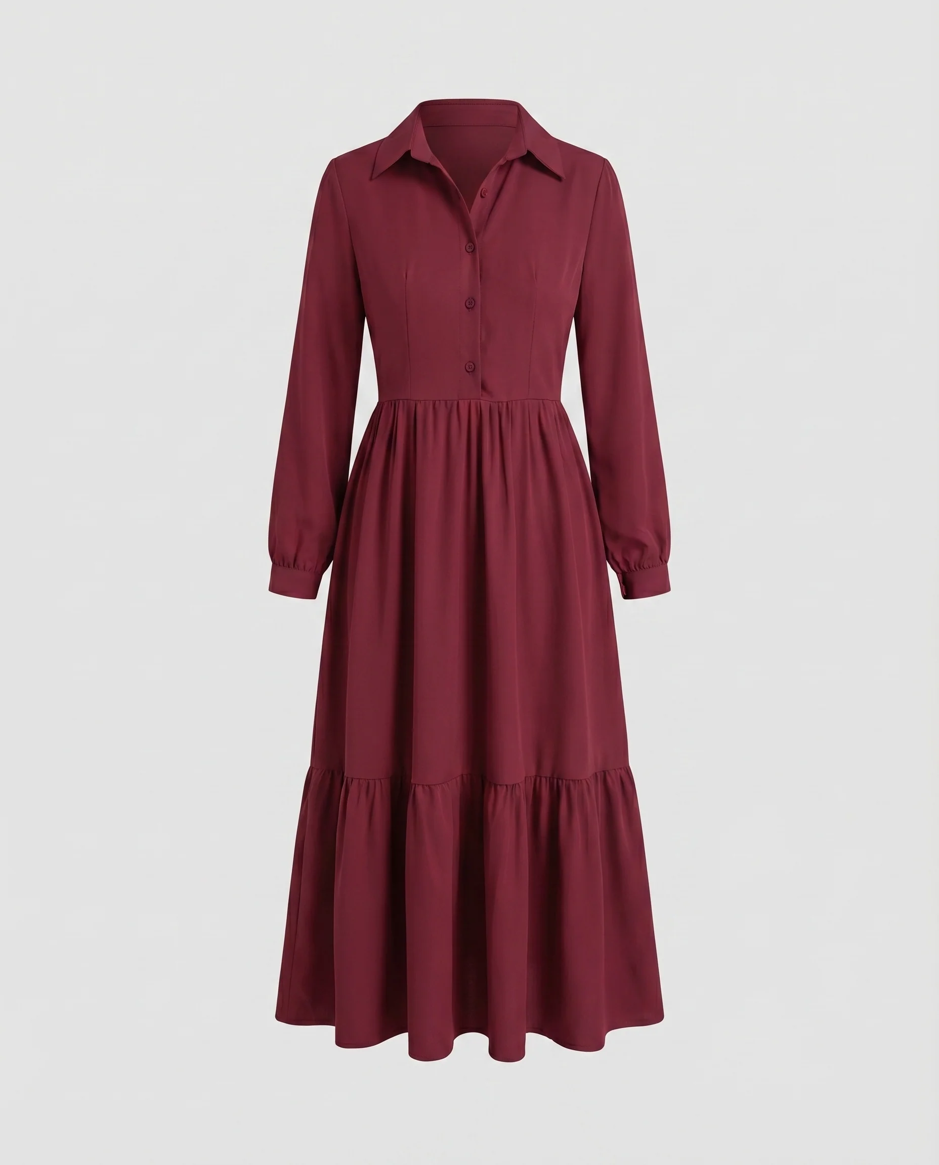 Damen Klassische Geraffter Stufenrock Mischgewebe Midikleid - Image 5