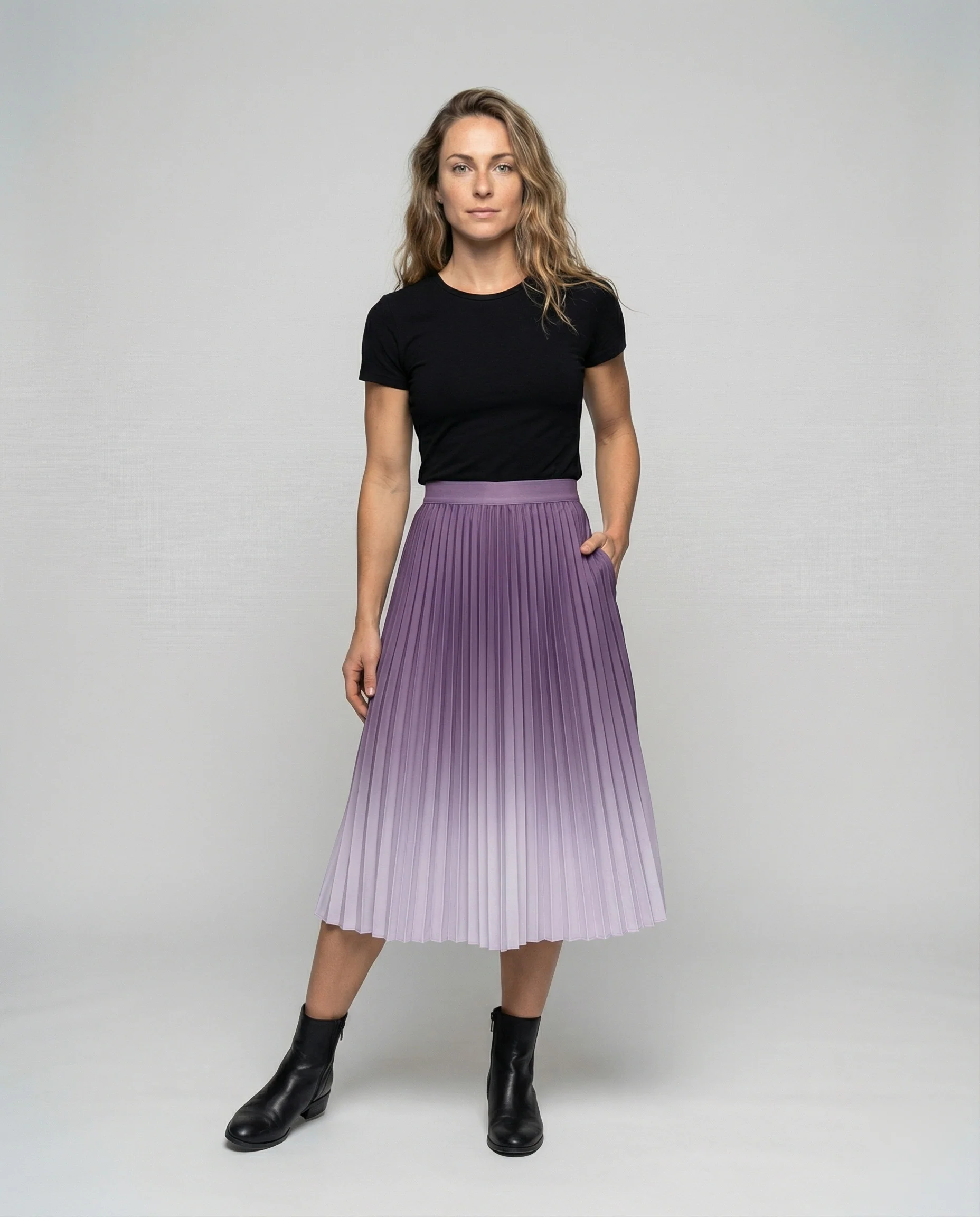Damen Elegante Zarter Farbverlauf Plissee Midirock
