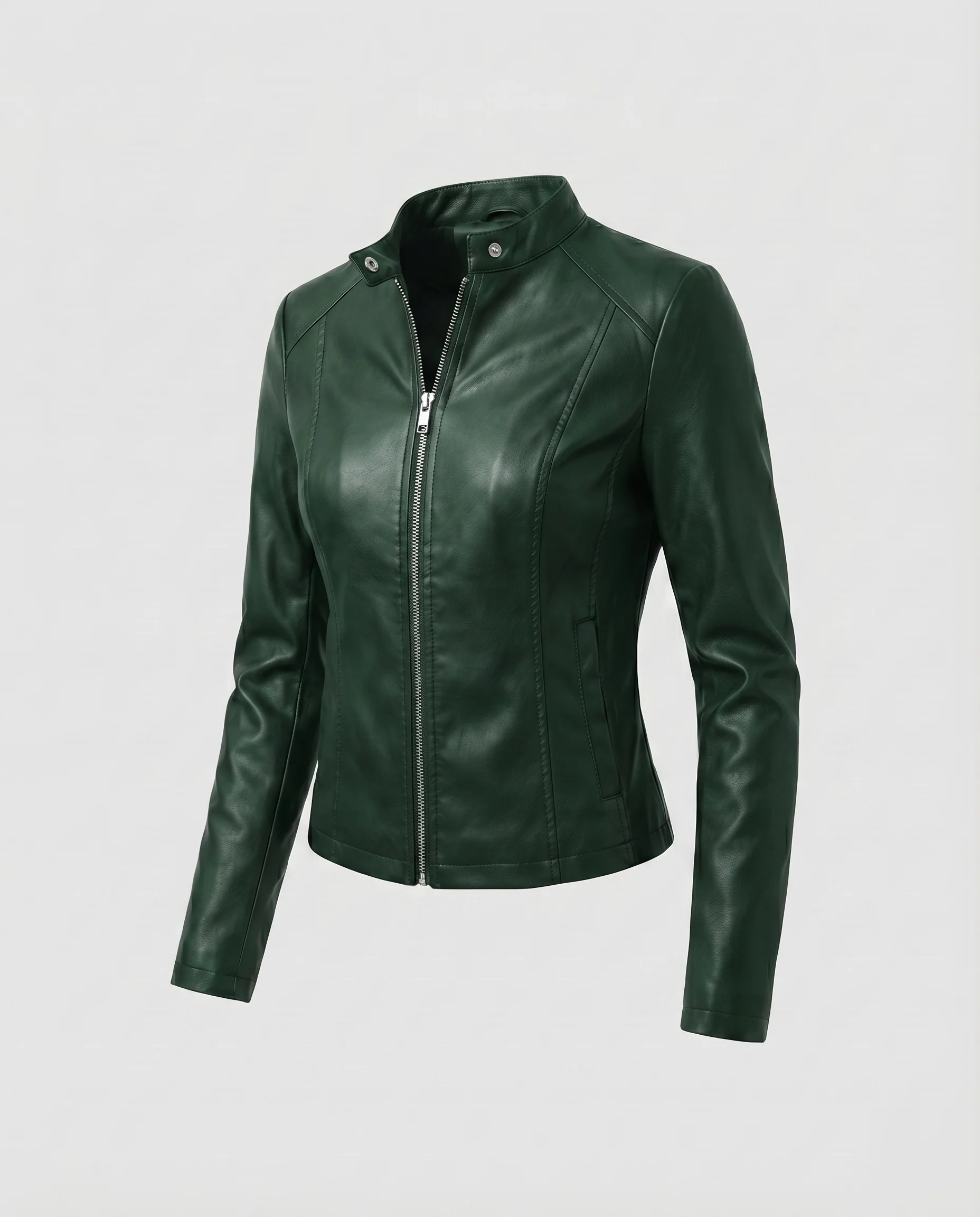 Damen Kurzblouson Vegan Stehkragen Verdeckter Zipp - Image 6
