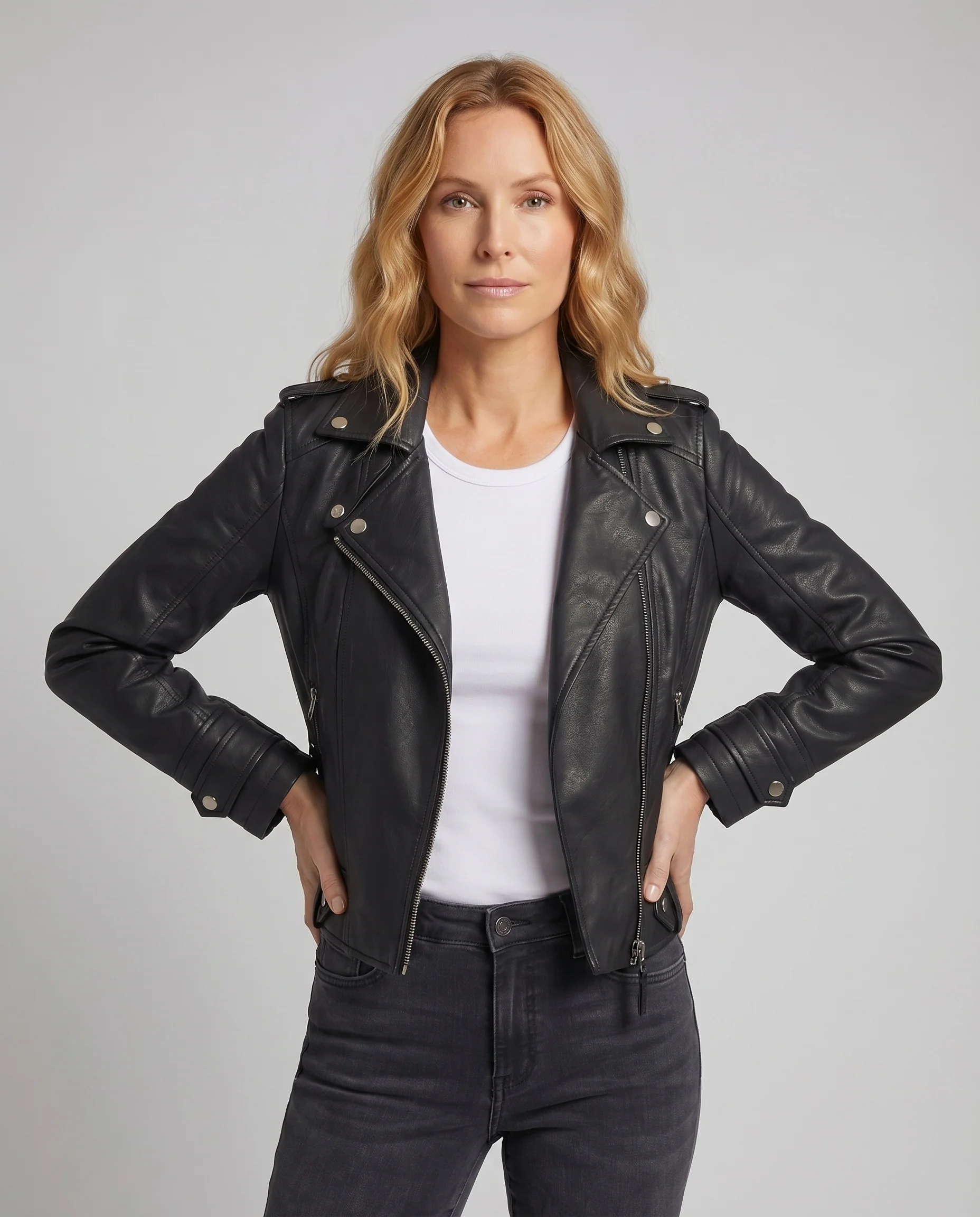 Damen Bikerjacke Vegan Schulterklappen Konturiert - Image 2