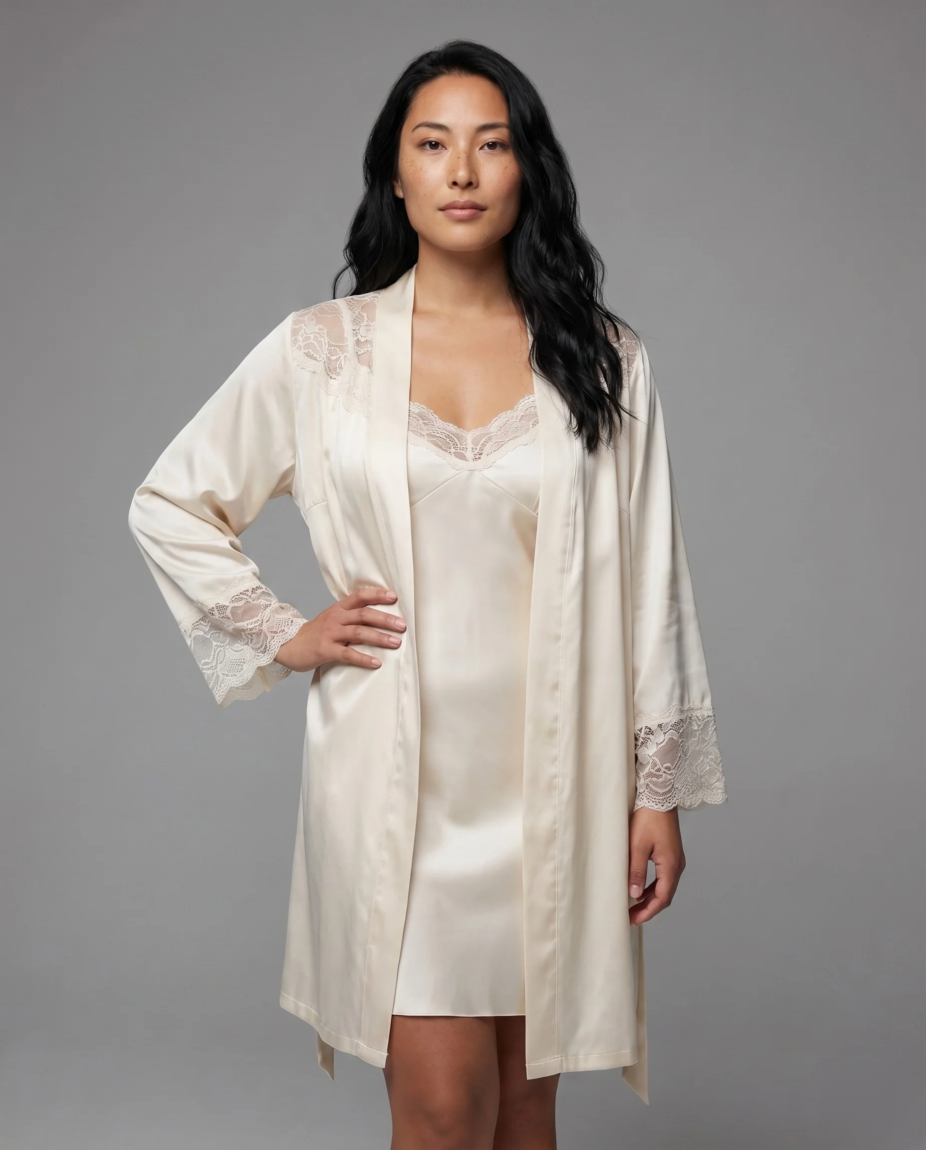 Damen Elegante Feiner Spitzenbesatz Satin Nachtkleid - Image 2