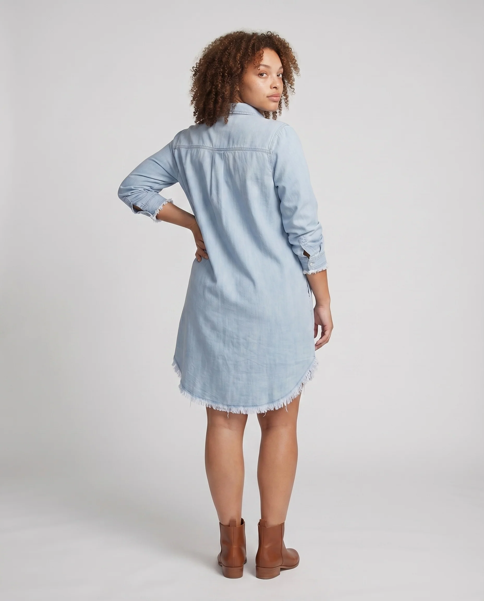 Damen Urbane Ausgefranster Saum Webstoff Hemdkleid - Image 4