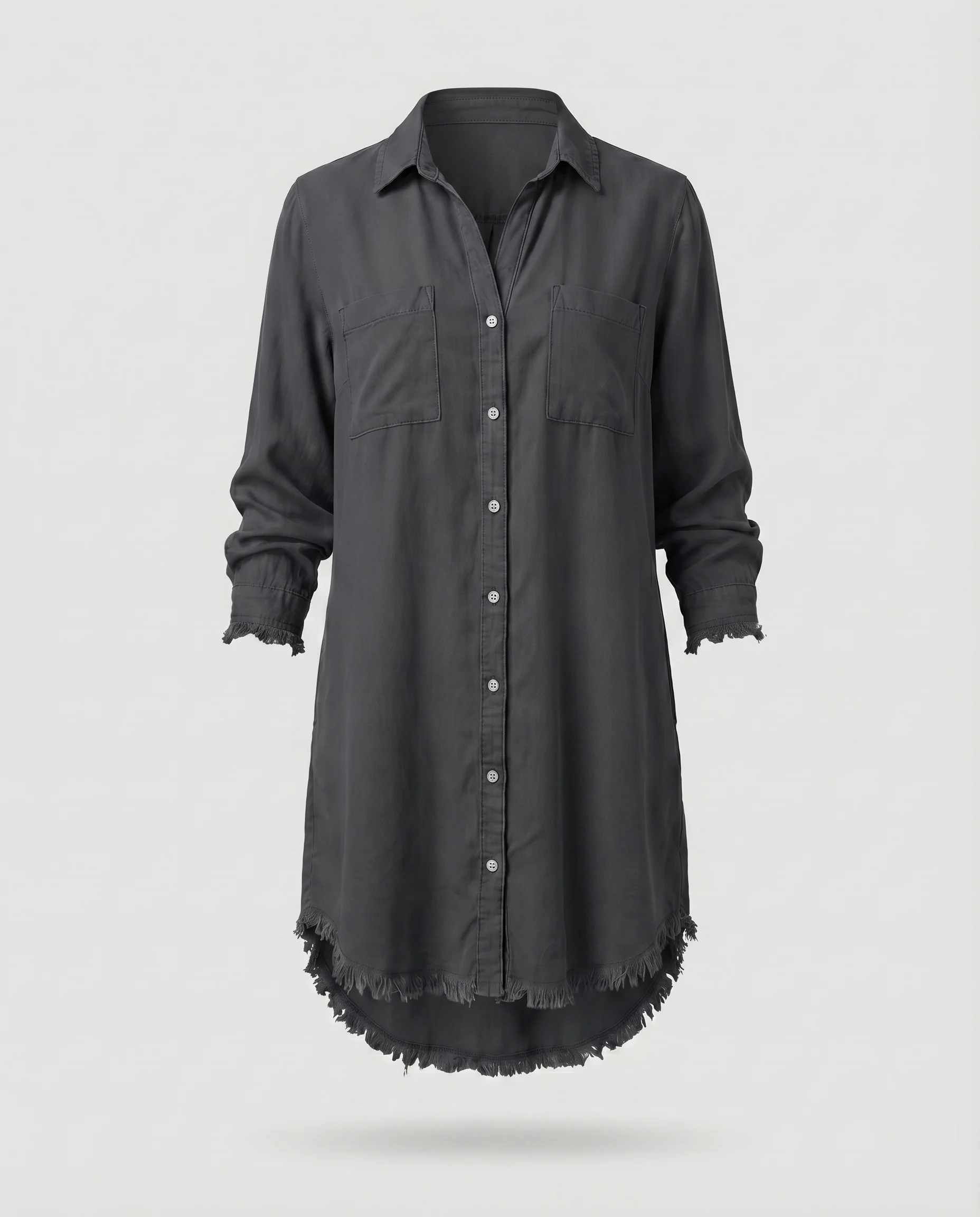 Damen Urbane Ausgefranster Saum Webstoff Hemdkleid - Image 8