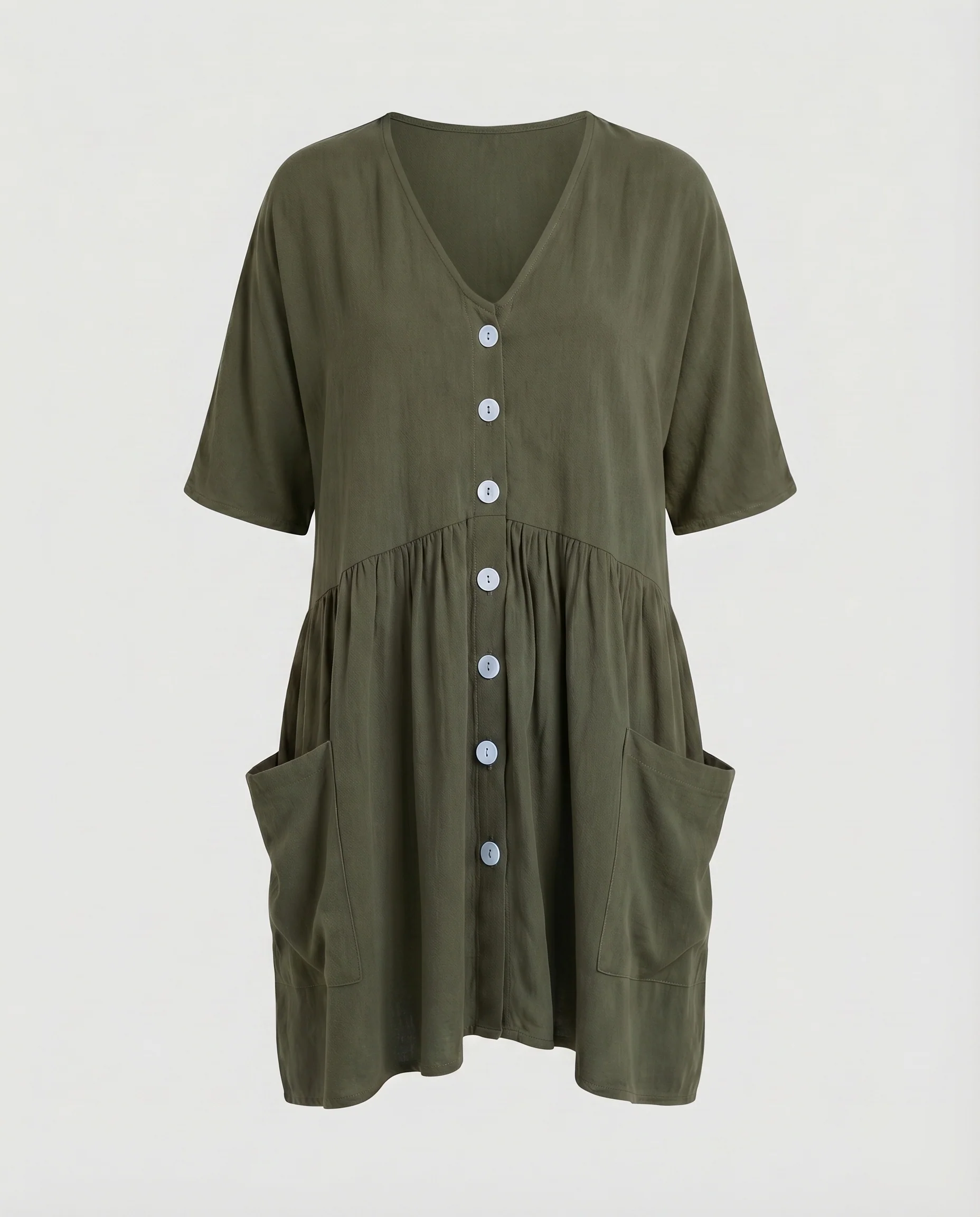 Damen Bequeme Edle Perlmuttknopfleiste Mischgewebe Kurzkleid - Image 7
