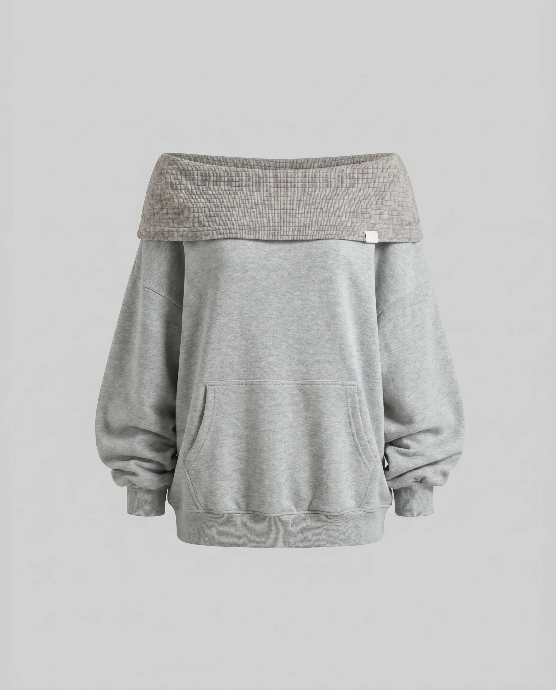 Damen nan Oversize Off-Shoulder-Sweatshirt mit breitem Umschlagkragen, voluminösen Ballonärmeln und Kängurutasche - Image 4