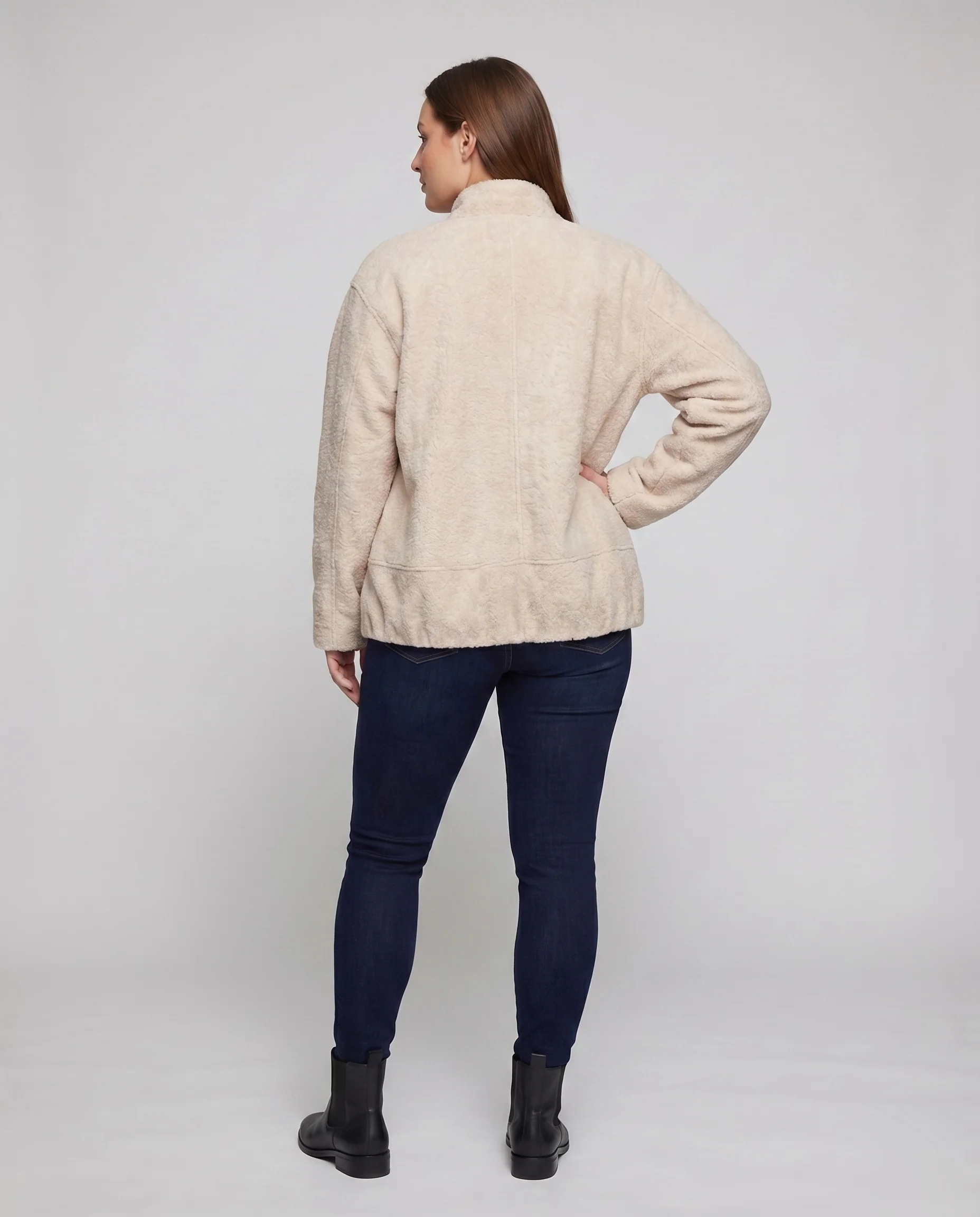 Damen Bouclé-Überwurfjacke Raglanärmel Druckknopfleiste Oversize - Image 4