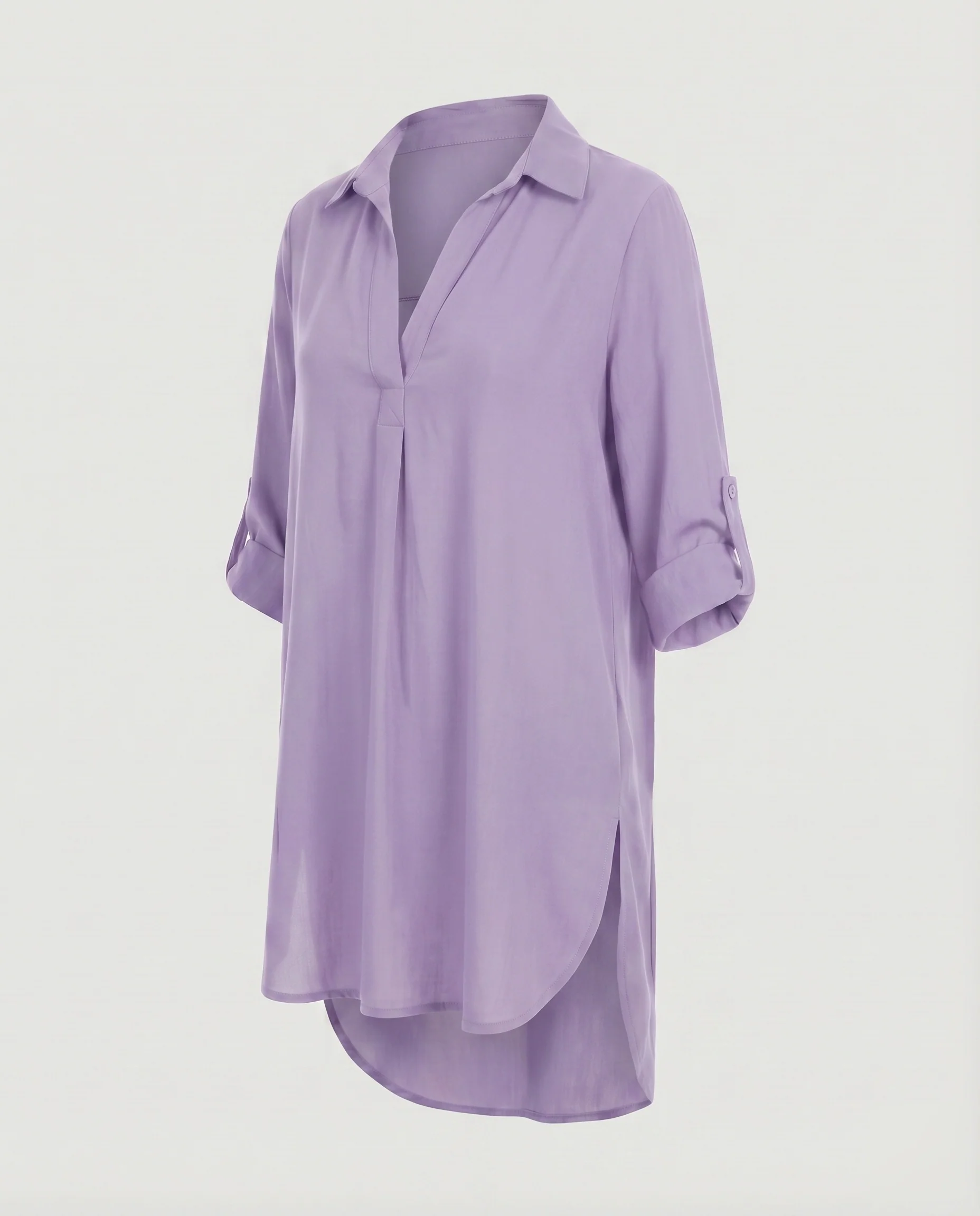 Damen Tunika-Hemdkleid Krempelärmel Seitenschlitze Rückensaum verlängert - Image 10