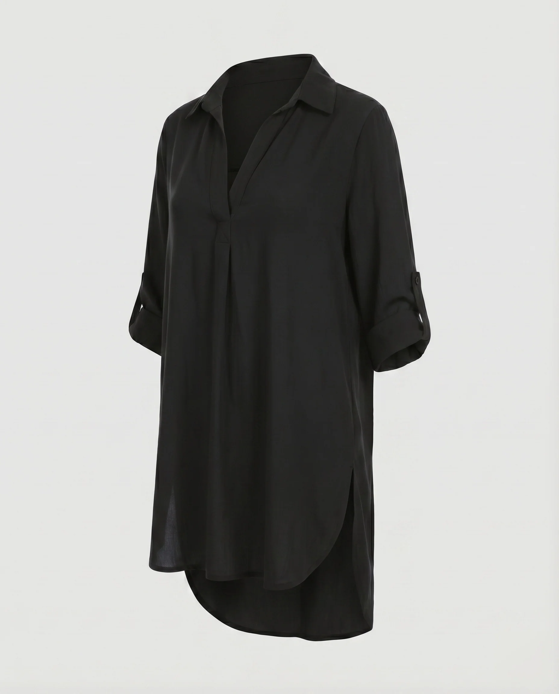 Damen Tunika-Hemdkleid Krempelärmel Seitenschlitze Rückensaum verlängert - Image 7