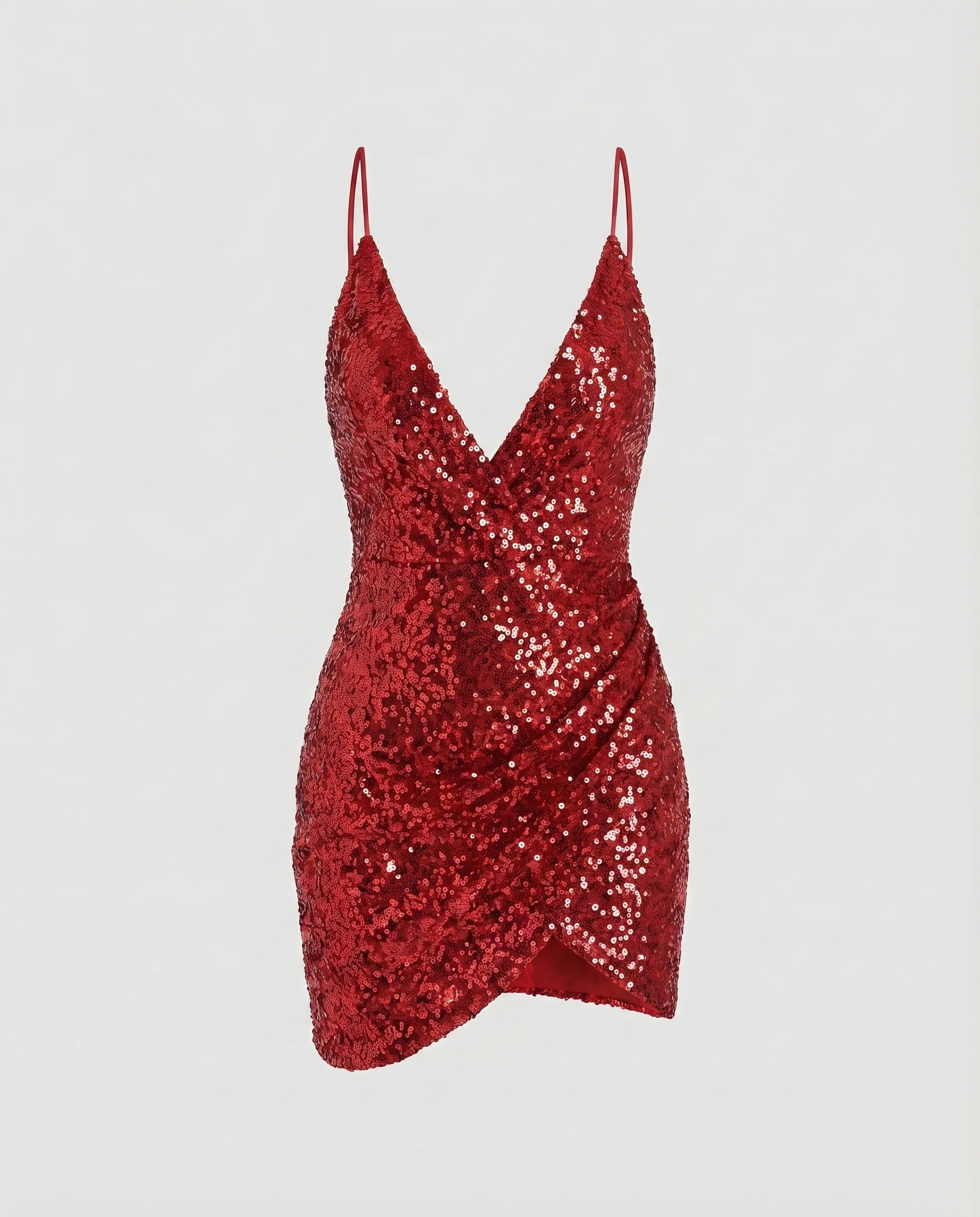 Damen Pailletten-Wickelminikleid V-Ausschnitt Tulpen-Saum - Image 6