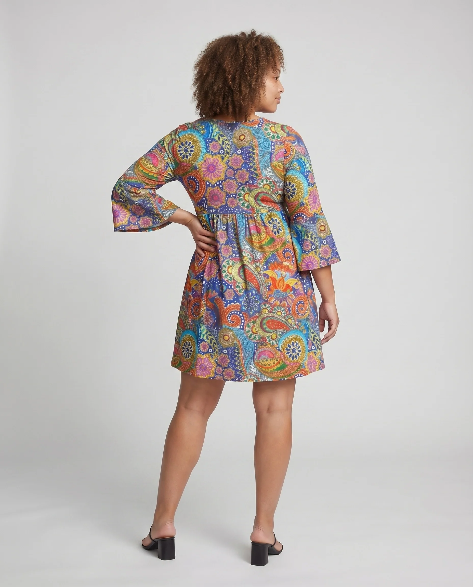 Damen Klassische Schicke Glockenärmel Mischgewebe Paisley-Swingkleid - Image 4