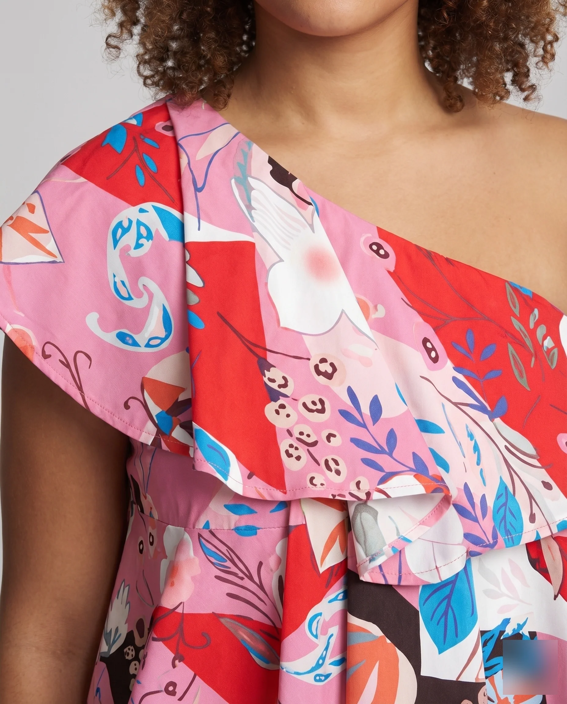 Damen Florale Patchwork-Blumen-Design Mischgewebe Blumen-Minikleid - Image 3