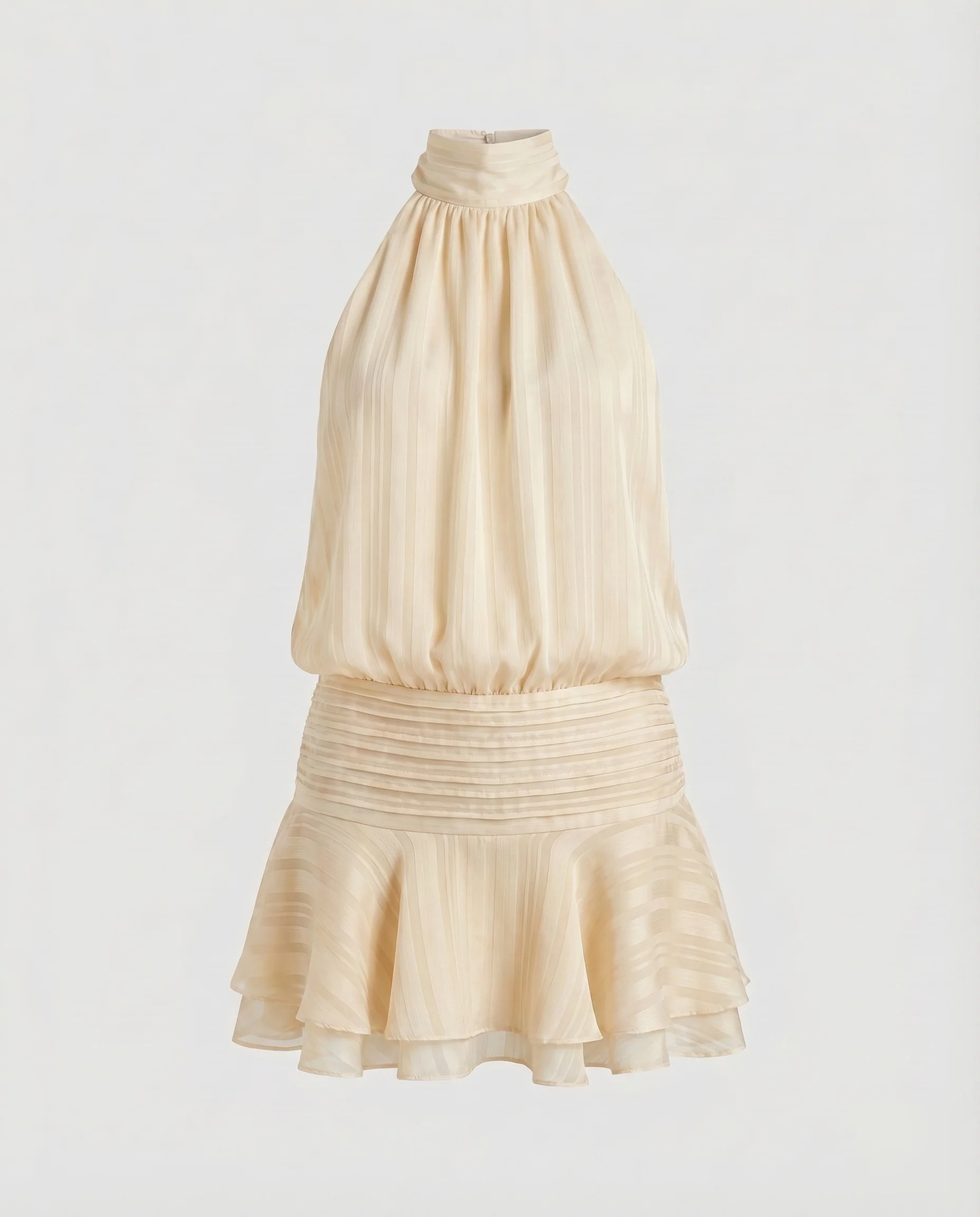 Damen Plissee-Minikleid Hochgeschlossen Volantrock Rückenfrei - Image 8