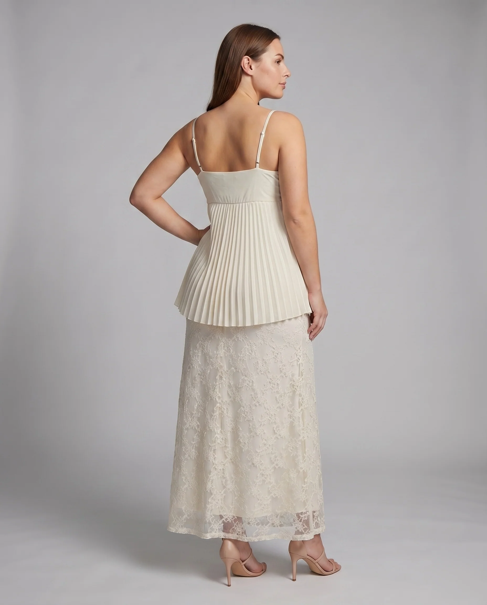 Damen Plissiertes Cami-Kleid Spitzen-Unterrock A-Linie - Image 3