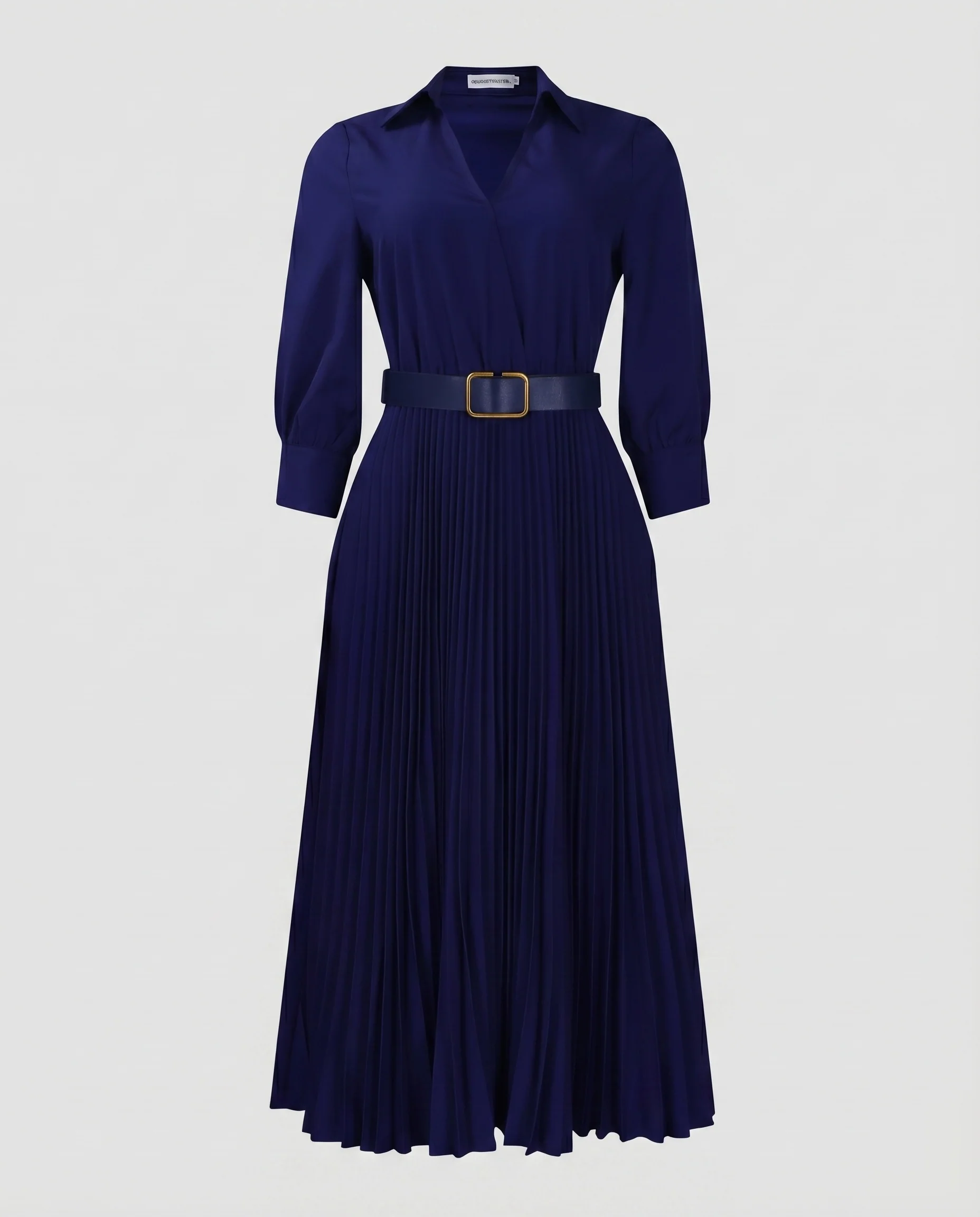Damen Plissiertes Hemdkleid Taillengürtel Manschettenärmel - Image 6