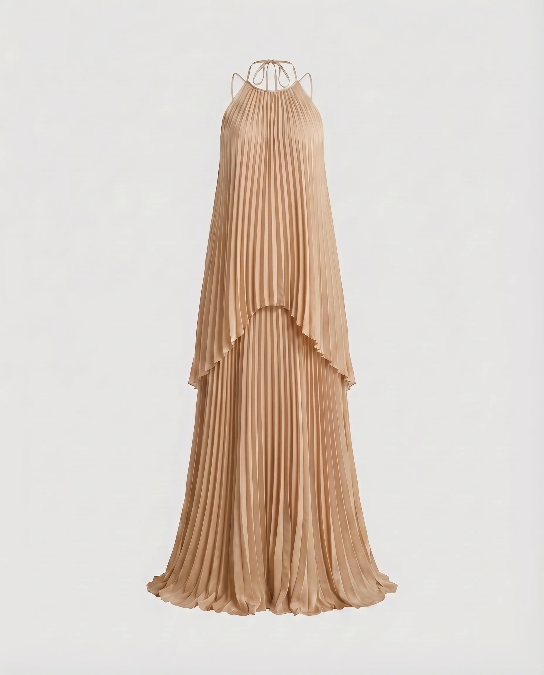 Damen Plissiertes Maxikleid Fließende Lagen Neckholder - Image 6