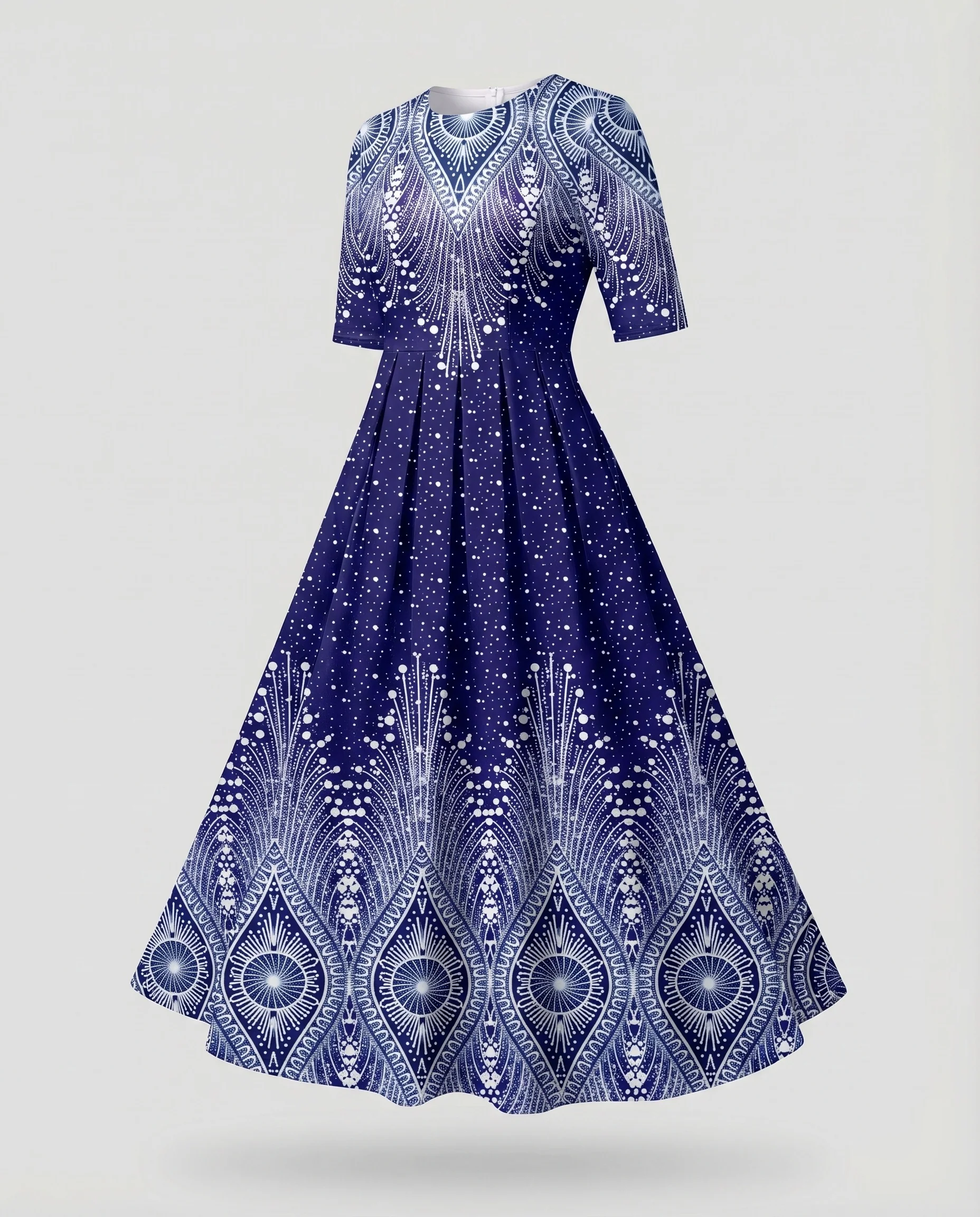 Damen Plissee-Maxikleid Tailliert Streifendetails Kurzarm - Image 7