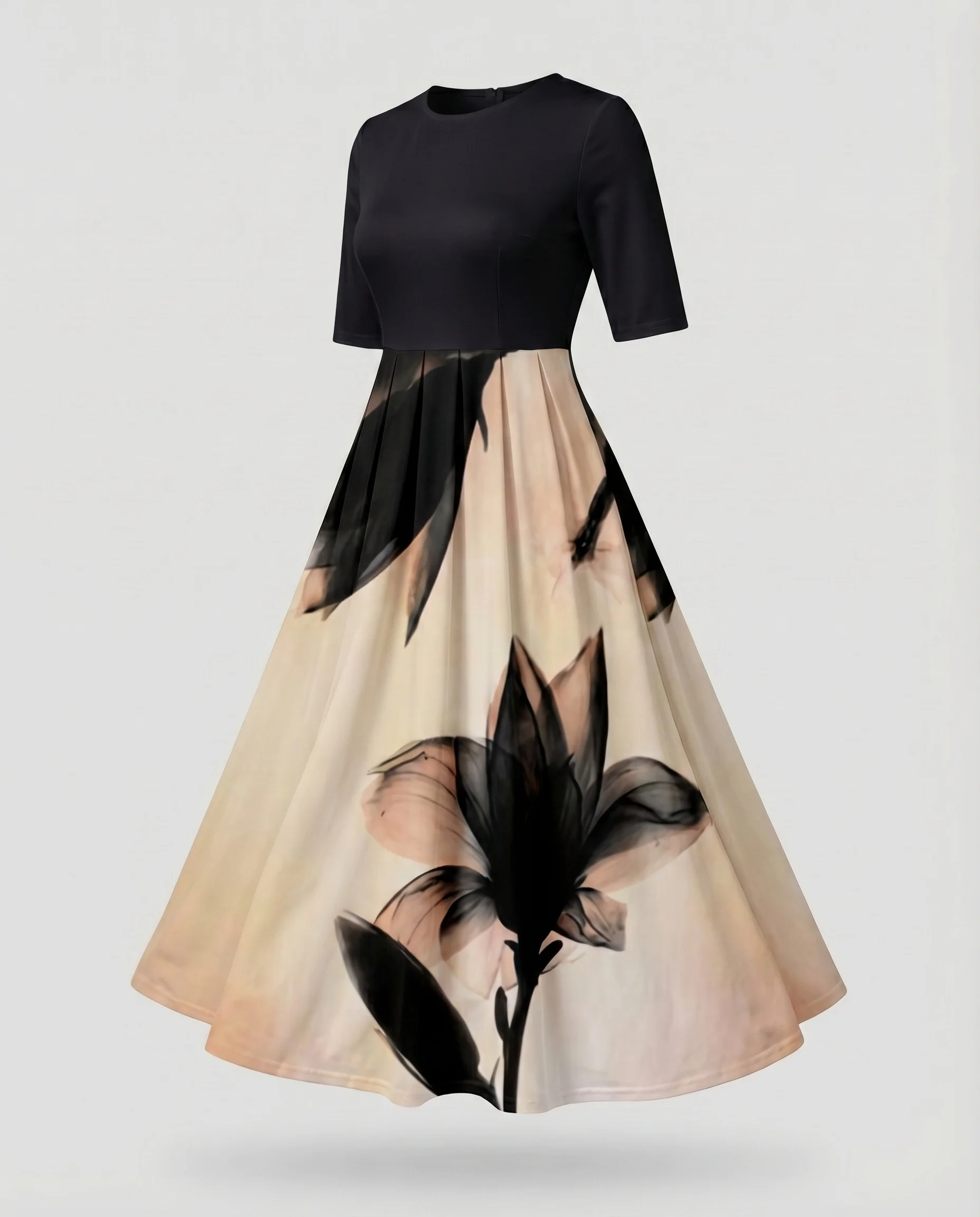 Damen Plissee-Maxikleid Tailliert Streifendetails Kurzarm - Image 9