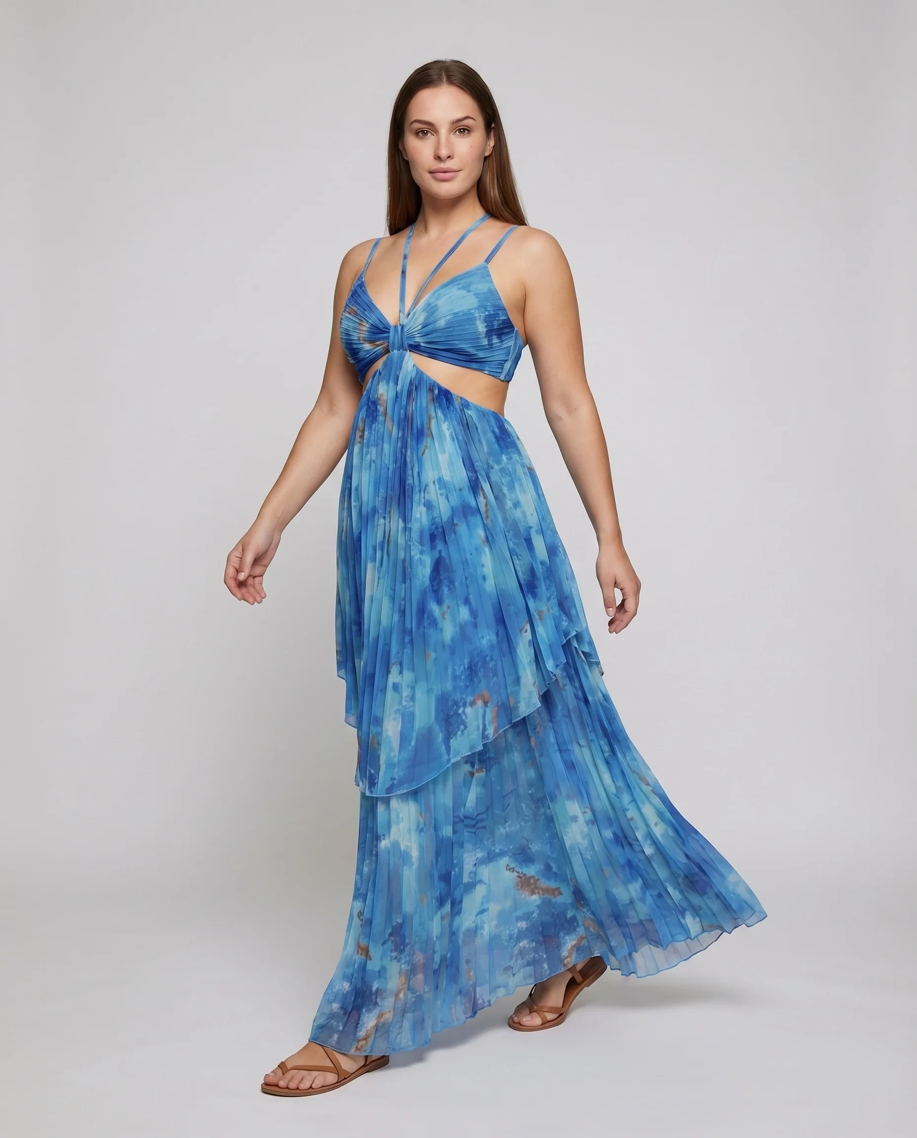 Damen Plissee-Maxikleid Verknotetes Bustier Taillenausschnitte