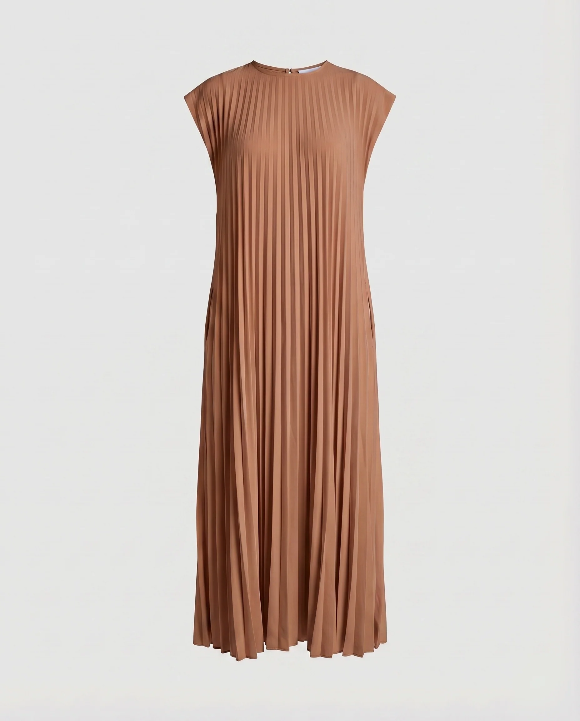 Damen Plissiertes Midikleid Cap-Ärmel Nahttaschen Kastige Schultern - Image 9