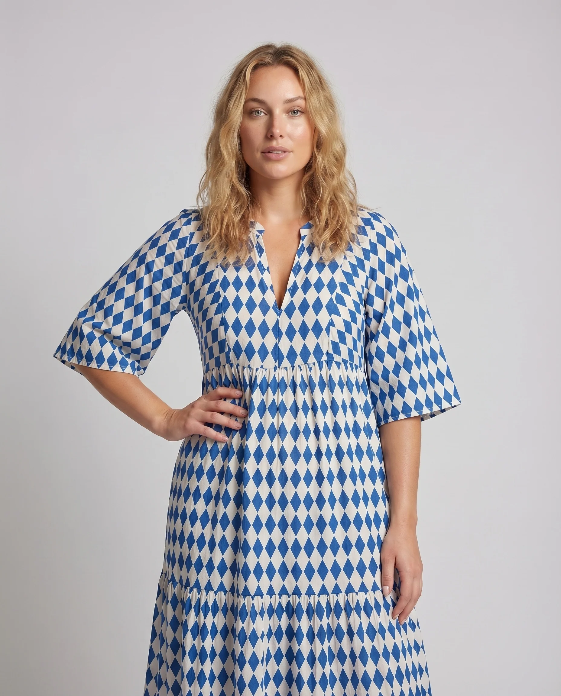 Damen Grafische Markantes Rautenmuster Mischgewebe Maxikleid - Image 2