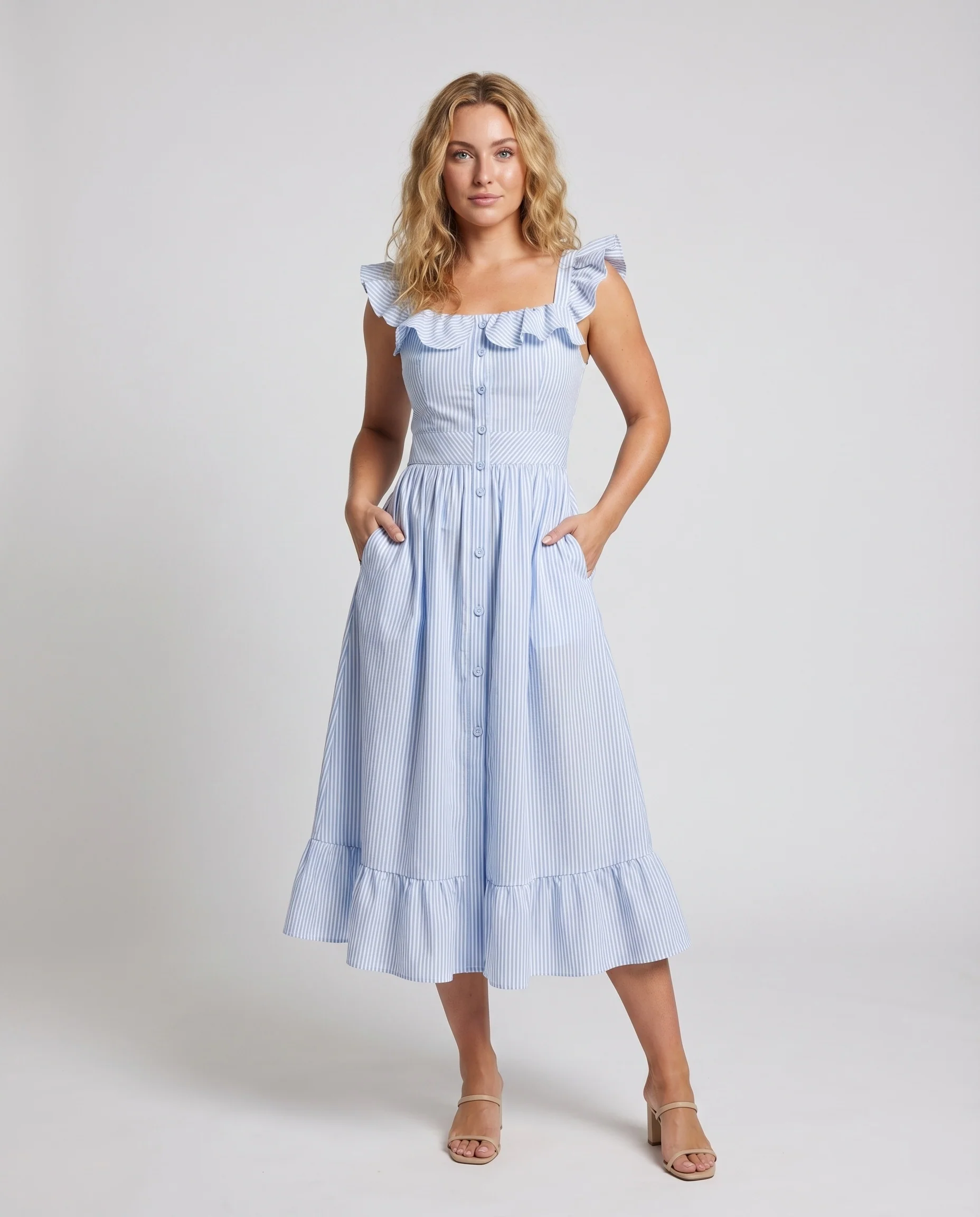 Damen Romantische Geformtes Mieder Mischgewebe Carmen-Kleid